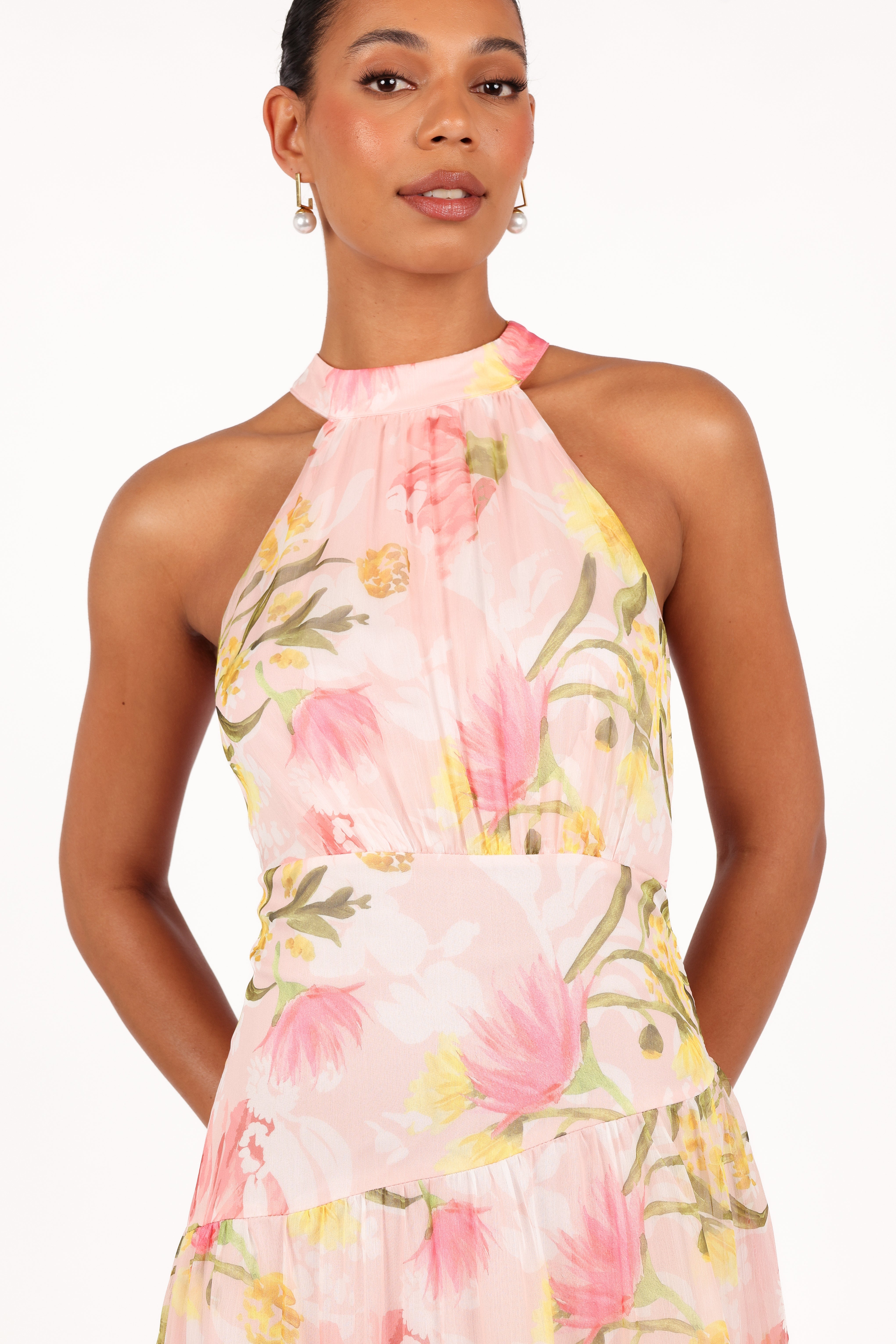 Eden Maxi Dress - Flowy Acacia Blossom Print Summer Dress for Women | Beach Wedding, Vacation & Boho Chic Outfit