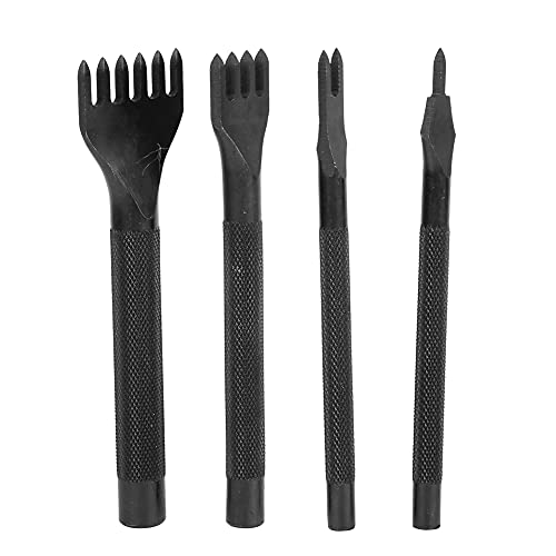 GLOGLOW 4 Pcs Leather Prong Punch Tool Kit - 5mm Black Electroplating Chisel for Leather Crafting, DIY Leatherworking, Handmade Bags, Belts, Wallets & Shoes Repair (Upgraded Professional Set)
