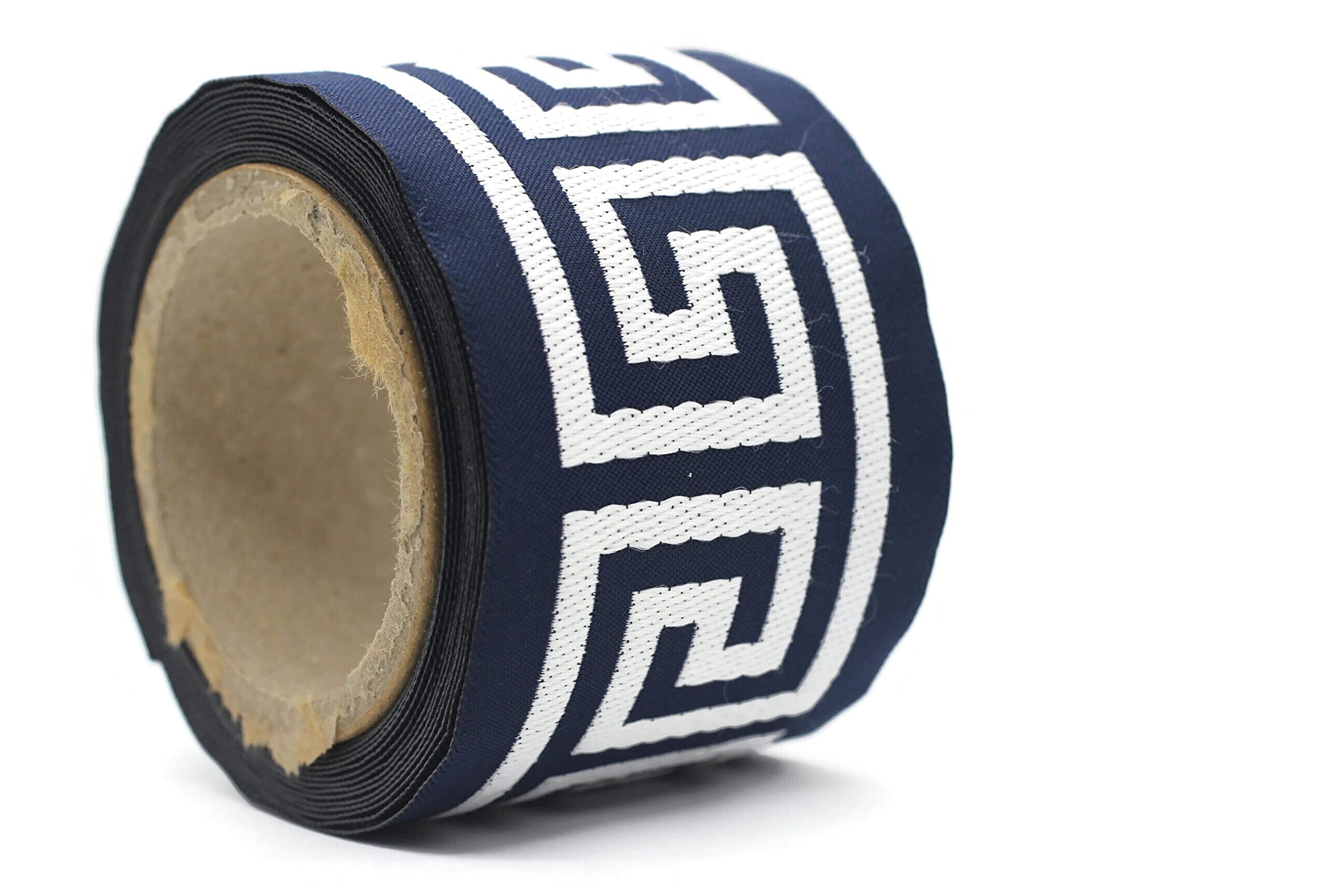16 Yards Dark Blue Greek Key Ribbon Trim - 2.67 Inch Wide Jacquard Drapery Banding Tape for Curtains, Drapes & Upholstery Fabric (176-V10) - Perfect for Home Decor, DIY Projects & Wedding Decorations