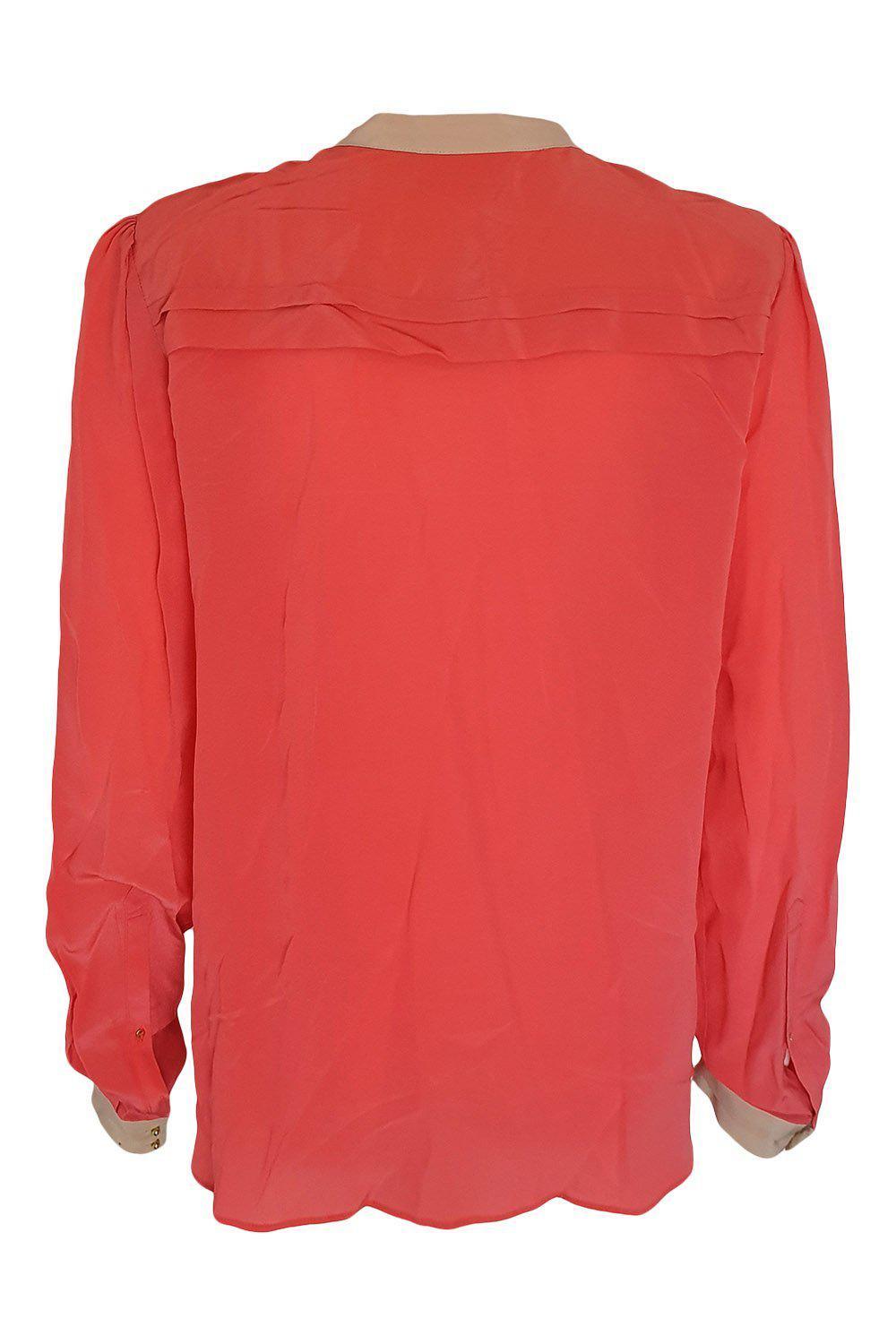 DAY BIRGER E MIKKELSEN Orange & Tan Contrast Trim Silk Blouse Size 40 | Women's Luxury Silk Shirt for Office, Cocktail Parties & Special Occasions