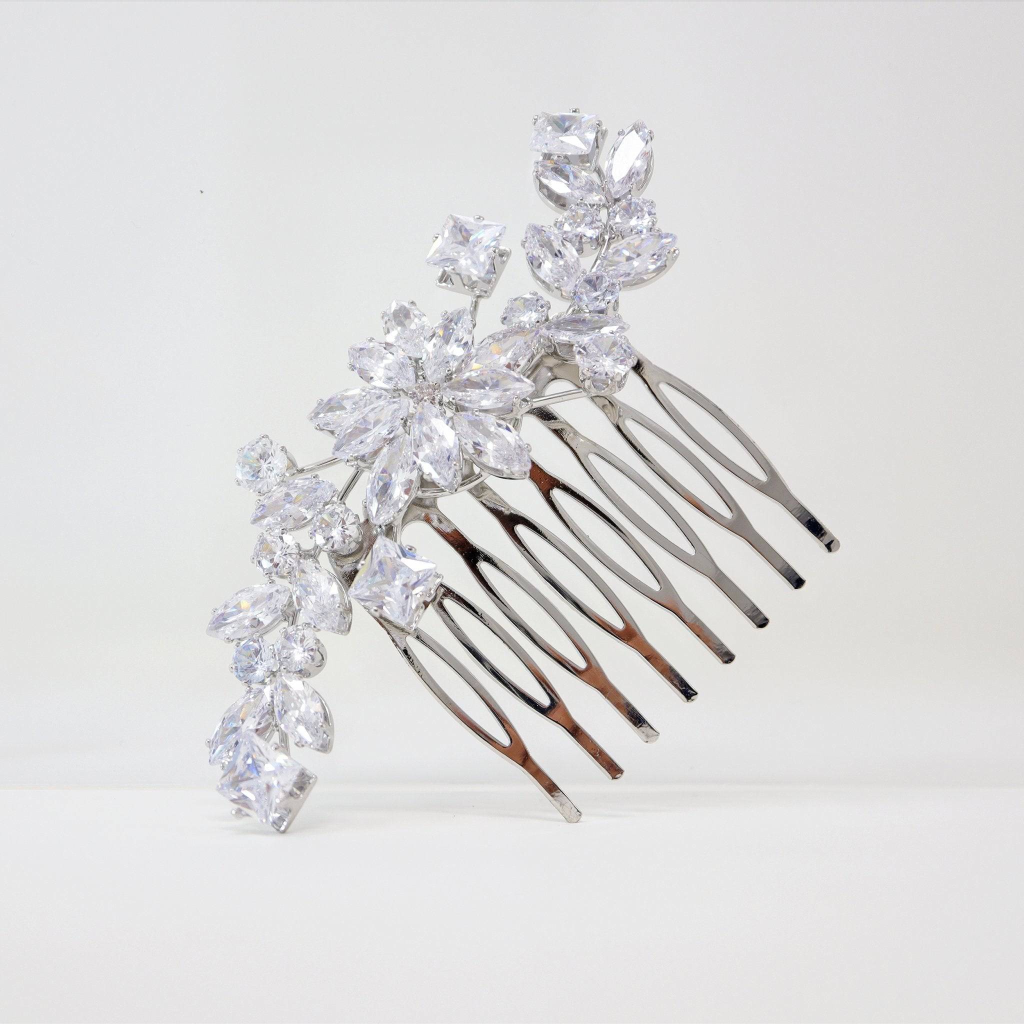 Cubic Zirconia Diamond Flower Vine Leaves Bridal Hair Comb - Elegant Wedding Hair Accessory for Brides, Bridesmaids & Special Occasions | Perfect for Weddings, Proms & Formal Events