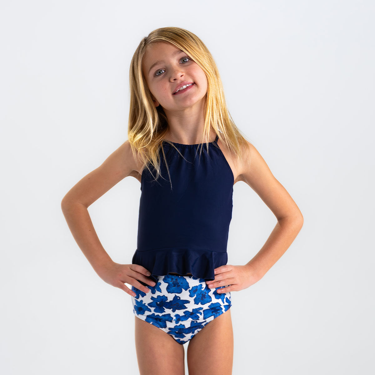 Girls High Neck Peplum Tankini Top - Stylish Swimwear for Beach, Pool & Summer Vacations