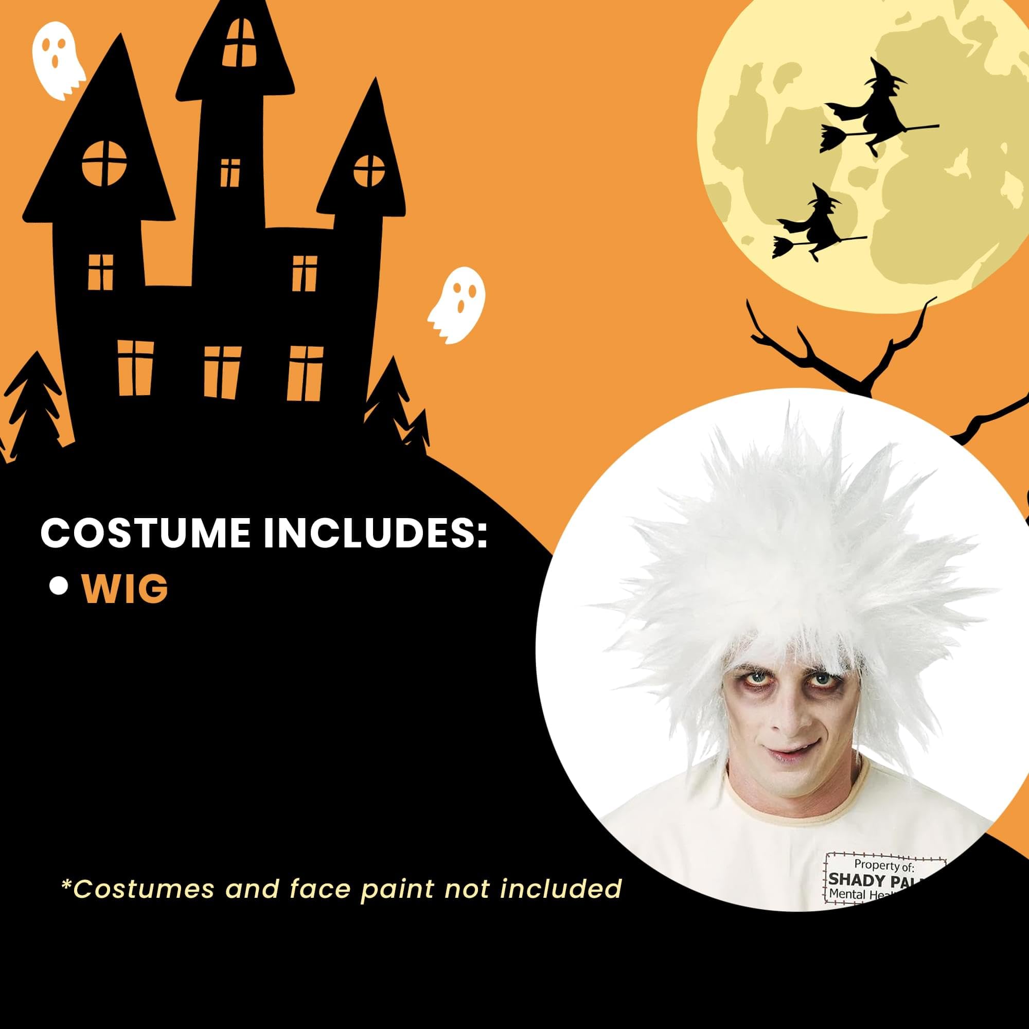 Mad Scientist White Costume Wig for Halloween - Shock Treatment Lab Party Wig for Cosplay, Science Theme Events & Costume Parties