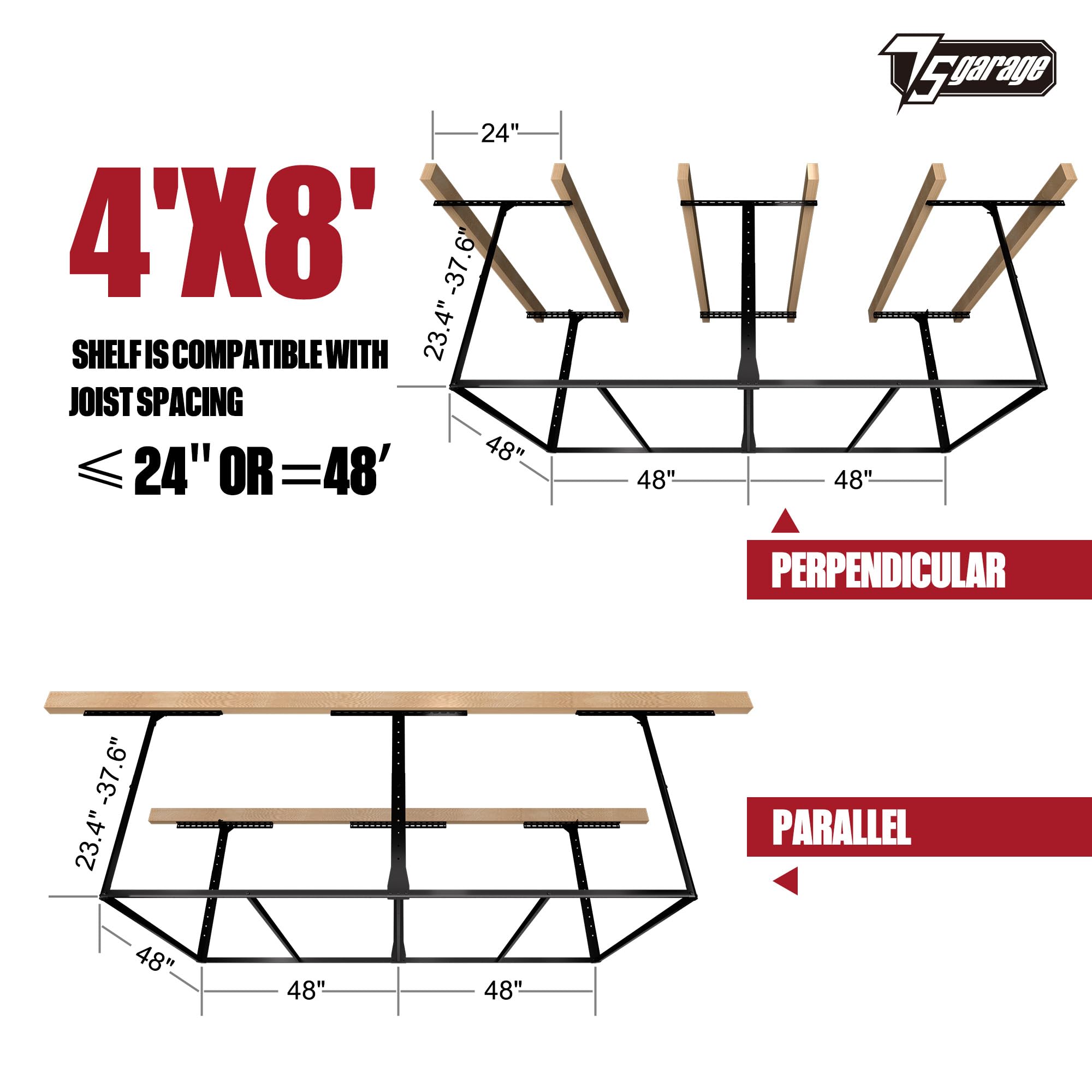 4x8 Overhead Garage Storage Rack - Heavy Duty Adjustable Ceiling Organizer Without Decking, 600lbs Capacity, Easy Single Person Installation - Perfect for Garage Organization, Seasonal Storage & Home Workshop Use
