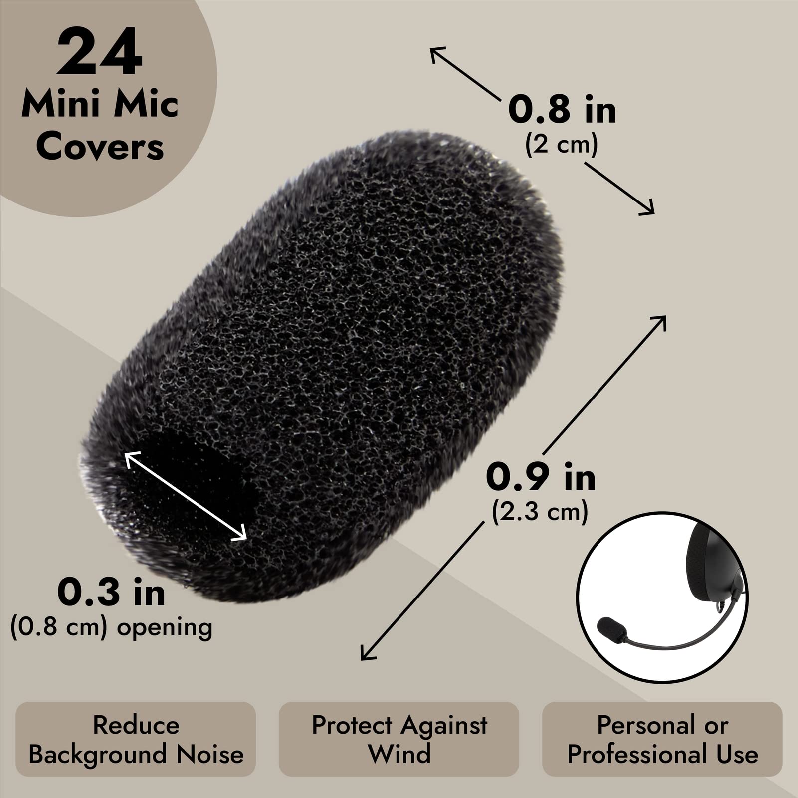 Juvale 24 Pack Black Foam Microphone Windscreen Covers - 0.8 Inch Mini Wind Guard for Lavalier & Lapel Mics, Noise Reduction Muff - Ideal for Podcasting, Interviews, Streaming & Public Speaking