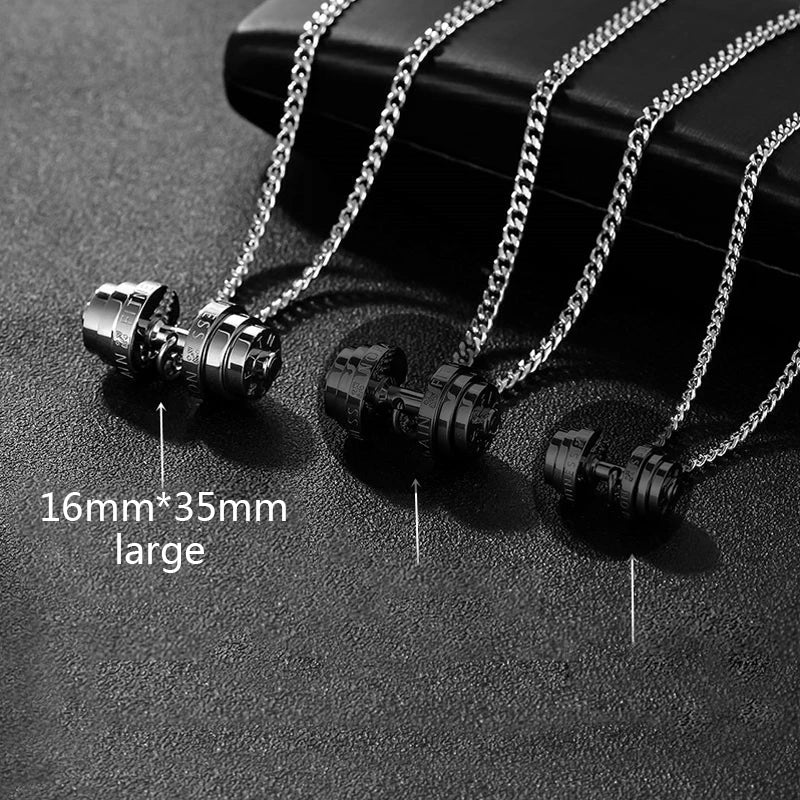 Stainless Steel Barbell Necklace for Men - Gym Jewelry & Couple Pendant - Durable Fashion Necklace for Workout Lovers & Gift Giving