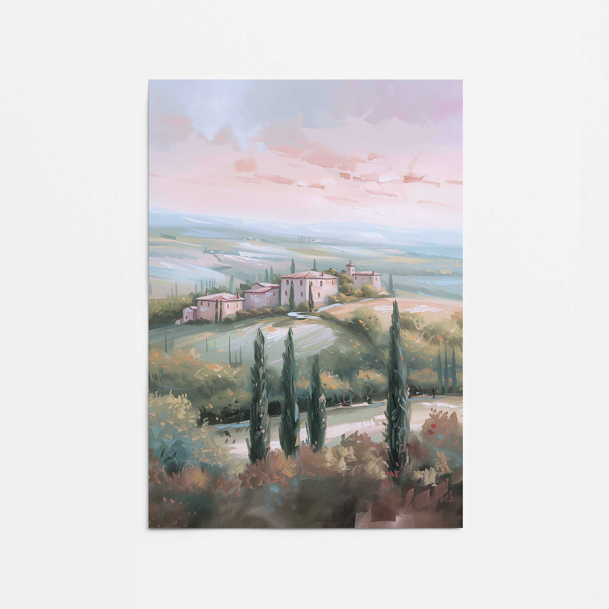Tuscany Sunset Landscape Art Print - Dusk's Glow v1 Wall Decor for Living Room, Bedroom & Office