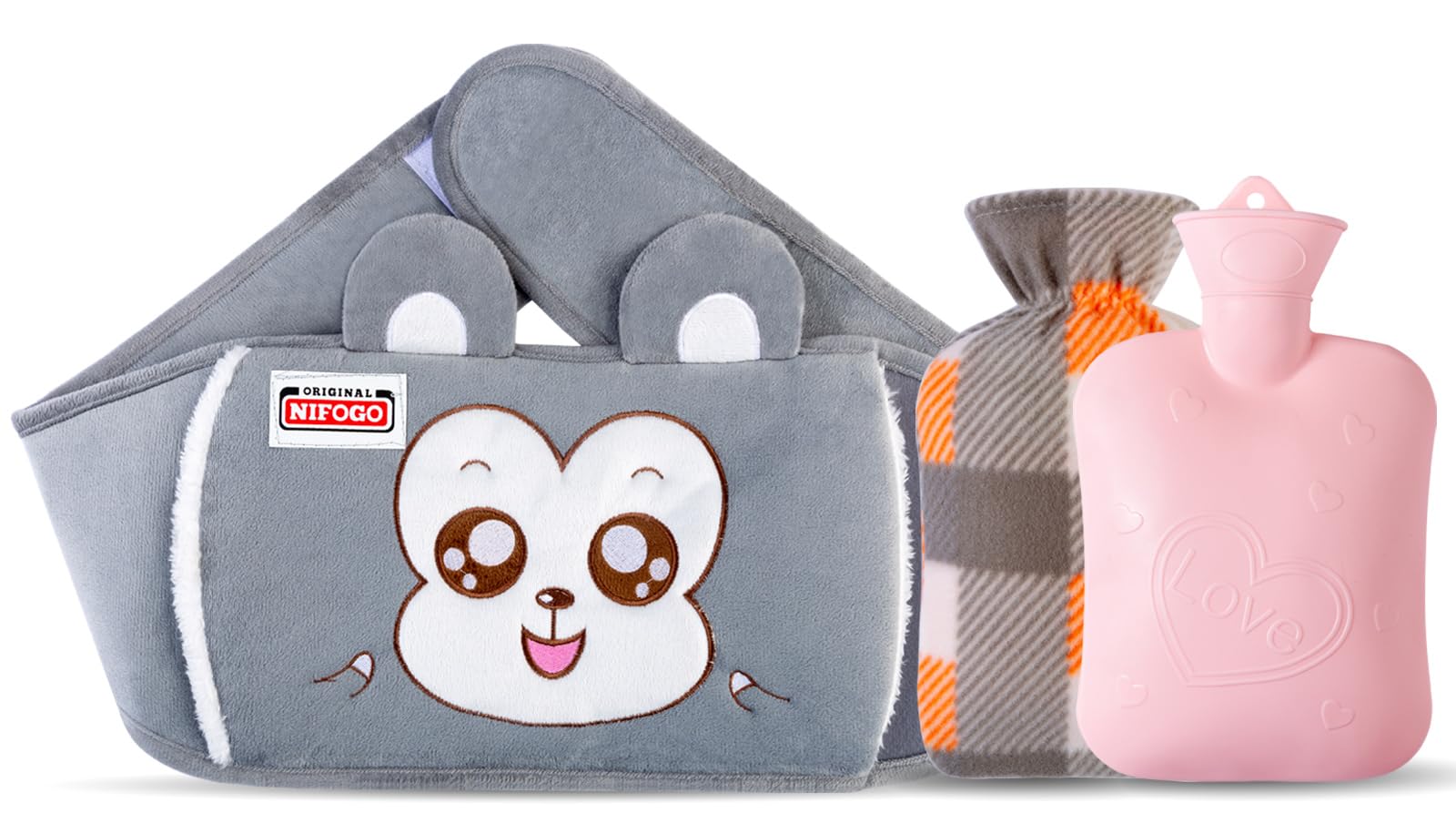 Nifogo 3 in 1 Plush Hot Water Bottle for Pain Relief - Soft Heating Pad for Neck, Shoulders, Back, Legs & Abdomen - Comfortable Warm Therapy for Cramps & Muscle Aches (Brown) - Perfect for Home, Office & Travel Use