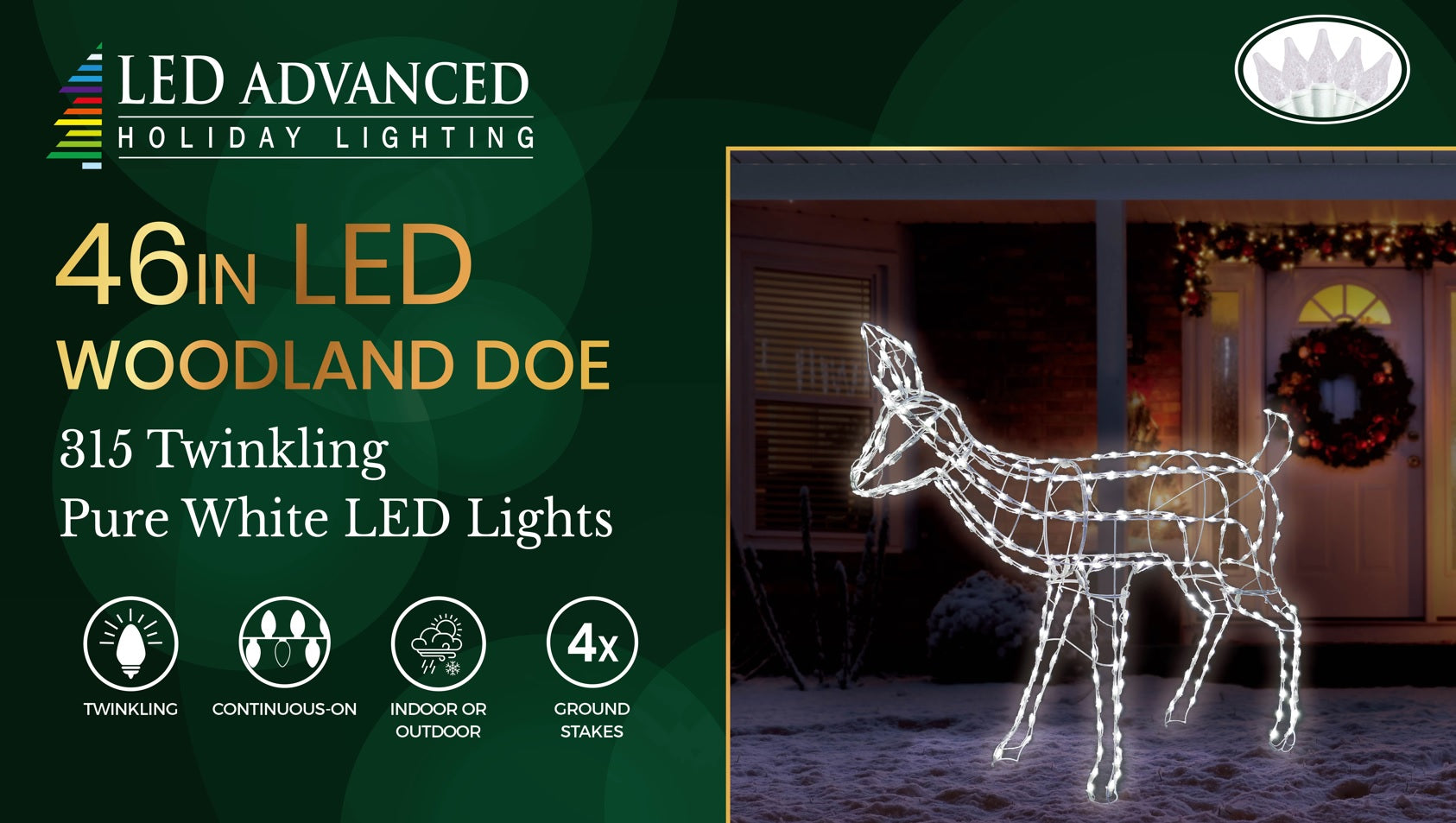 46 Twinkling LED Woodland Doe Outdoor Sculpture - Solar Powered Deer Statue for Garden, Yard, and Patio Decor - Perfect for Christmas, Halloween, and Outdoor Party Lighting
