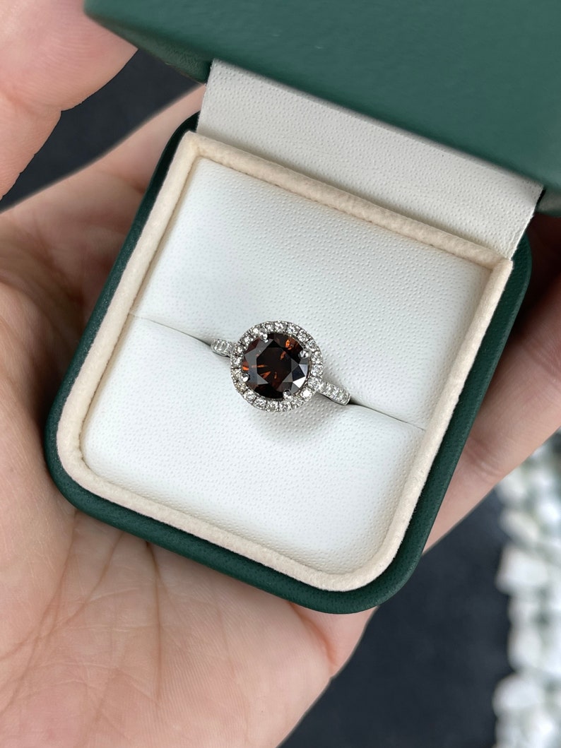 2.47tcw 14K Gold AIG Certified Natural Fancy Dark Brown Diamond & Diamond Halo Engagement Ring for Women - Perfect for Proposals, Anniversaries & Special Occasions