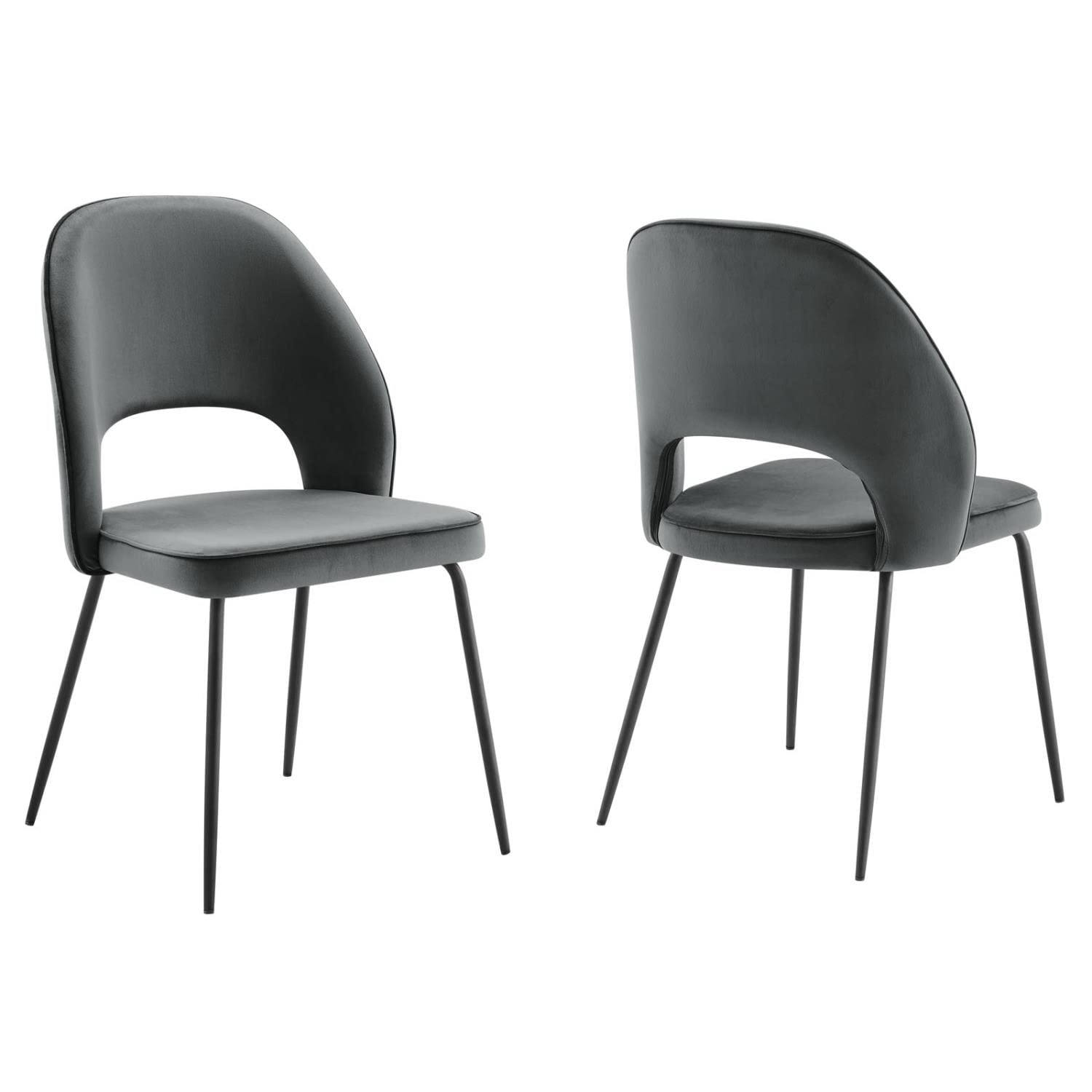 Modway Nico Performance Velvet Dining Chairs Set of 2 - Modern Black Gray Upholstered Chairs for Kitchen, Dining Room & Home Decor - Comfortable & Stylish Seating for Dinner Parties & Everyday Use