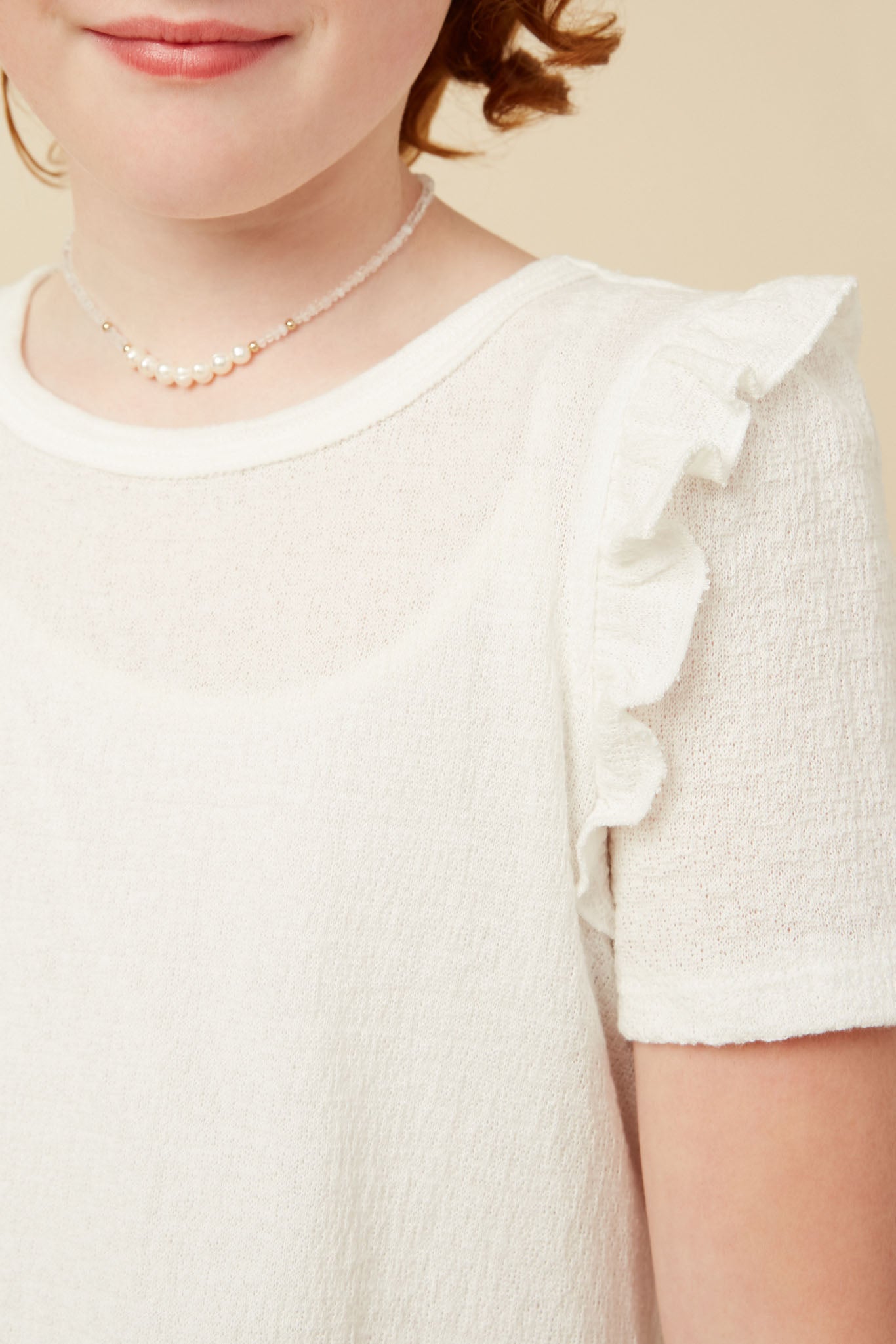 Textured Ruffle Shoulder Knit Top for Women - Elegant Feminine Blouse for Casual Wear, Date Night & Office Outfits
