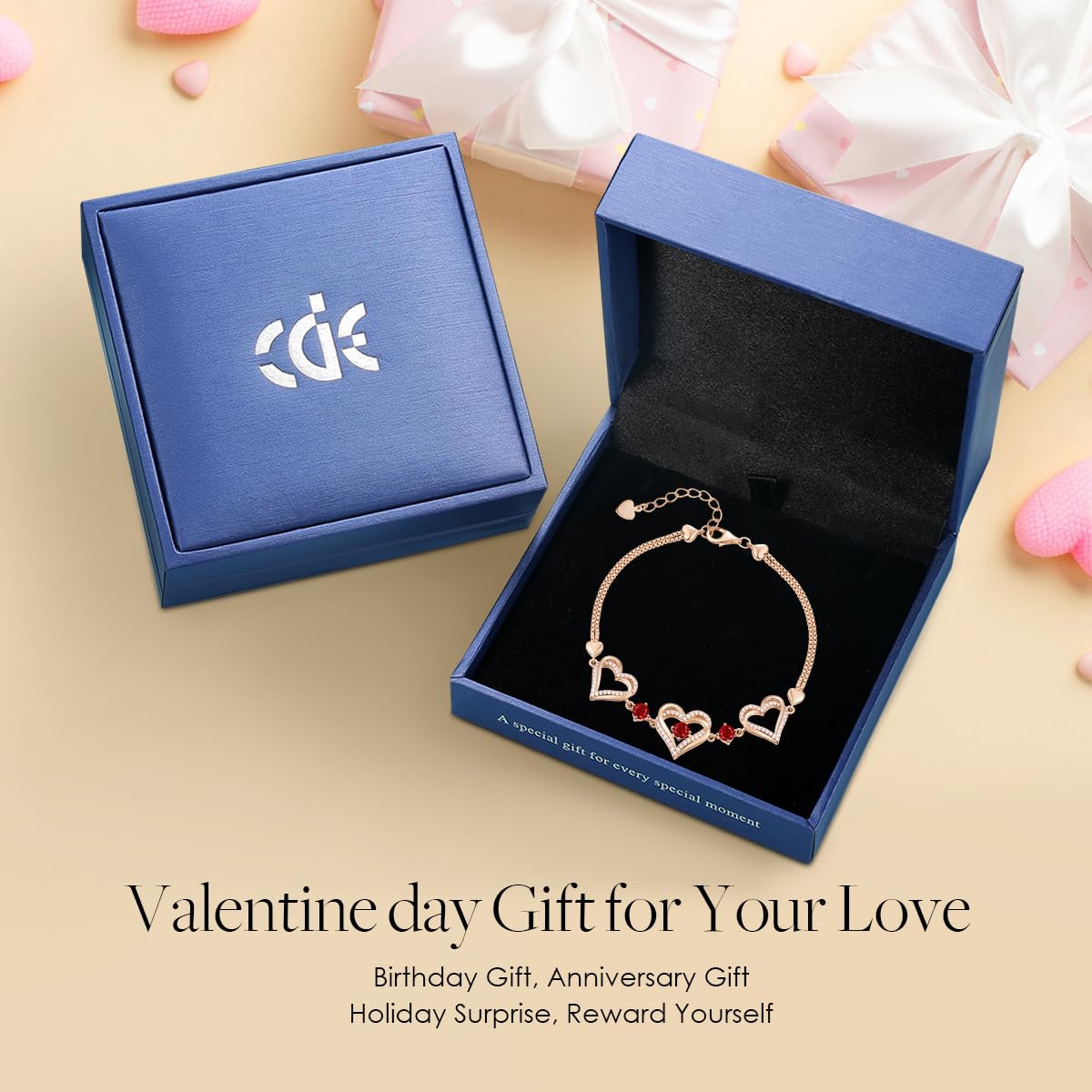 Forever Love Heart Charm Link Bracelet for Women - 925 Sterling Silver Birthstone Bracelet | Mother's Day, Anniversary, Christmas & Birthday Gift for Wife, Girlfriend | Perfect for Date Nights, Special Occasions & Everyday Wear