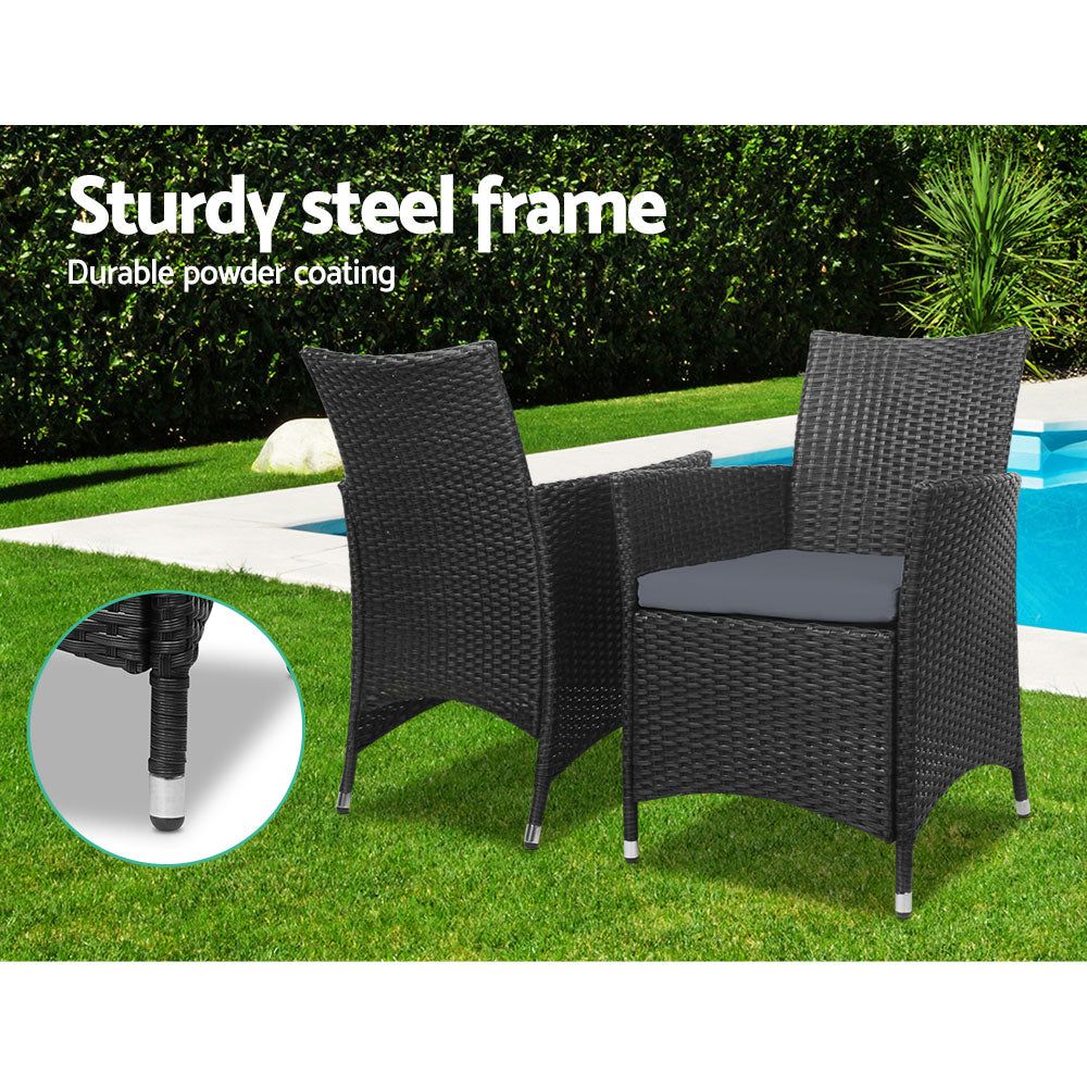 Gardeon 3-Piece Black Wicker Outdoor Bistro Set - Patio, Garden, and Backyard Dining Furniture for Small Spaces