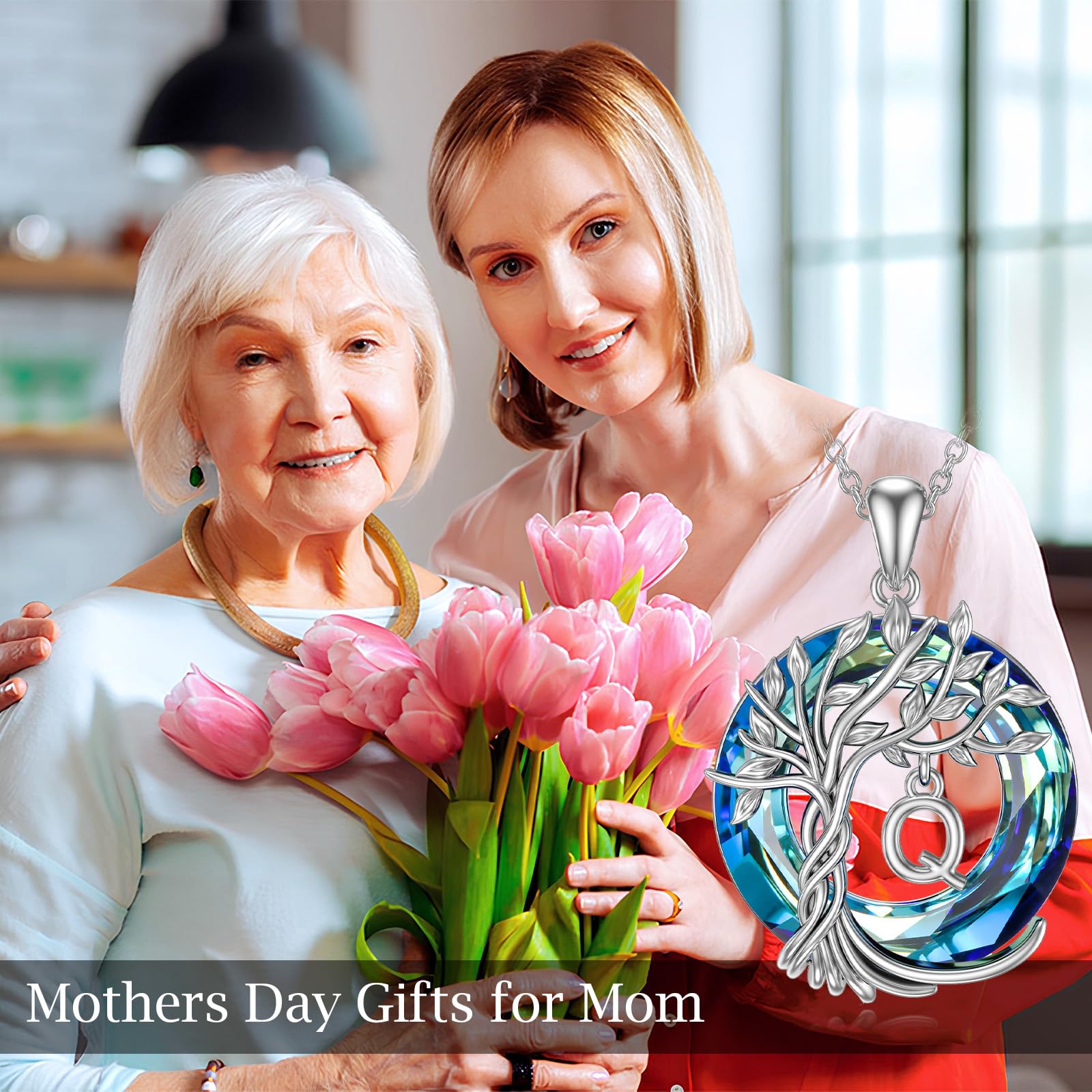 TOUPOP Sterling Silver Tree of Life Initial Necklace - Personalized Letter Pendant with Blue Crystal, 925 Silver Jewelry for Women - Perfect Birthday Gift, Mother's Day Present, Anniversary Keepsake for Her (Great for Everyday Wear, Special Occasions & Sentimental Gifting)