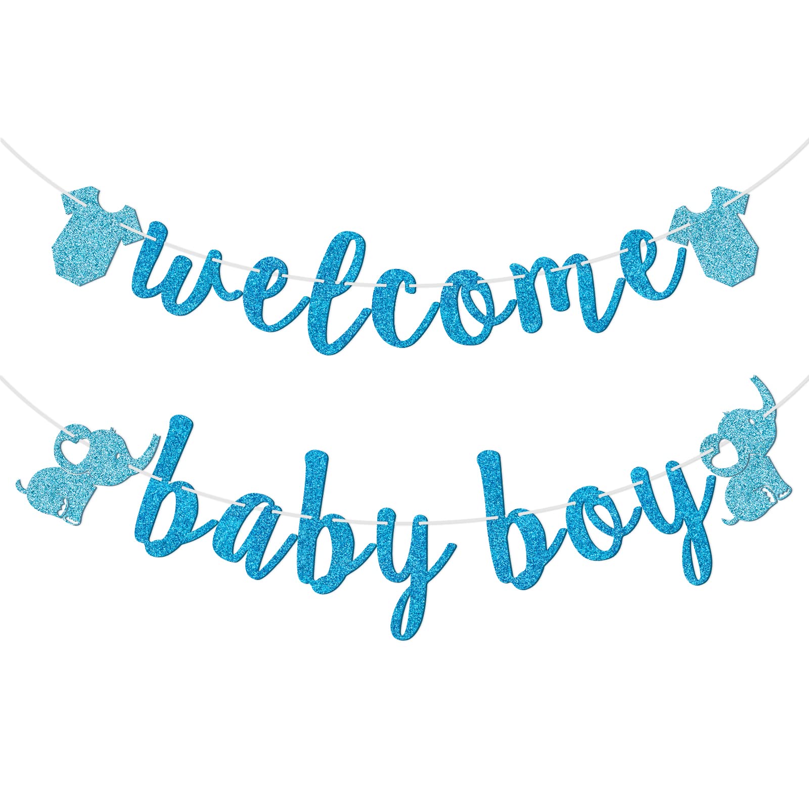 Welcome Baby Boy Banner - Pre-strung Blue Glitter Baby Shower Decorations for Newborn Celebrations | Perfect for Gender Reveal Parties, Nursery Decor & First Birthday