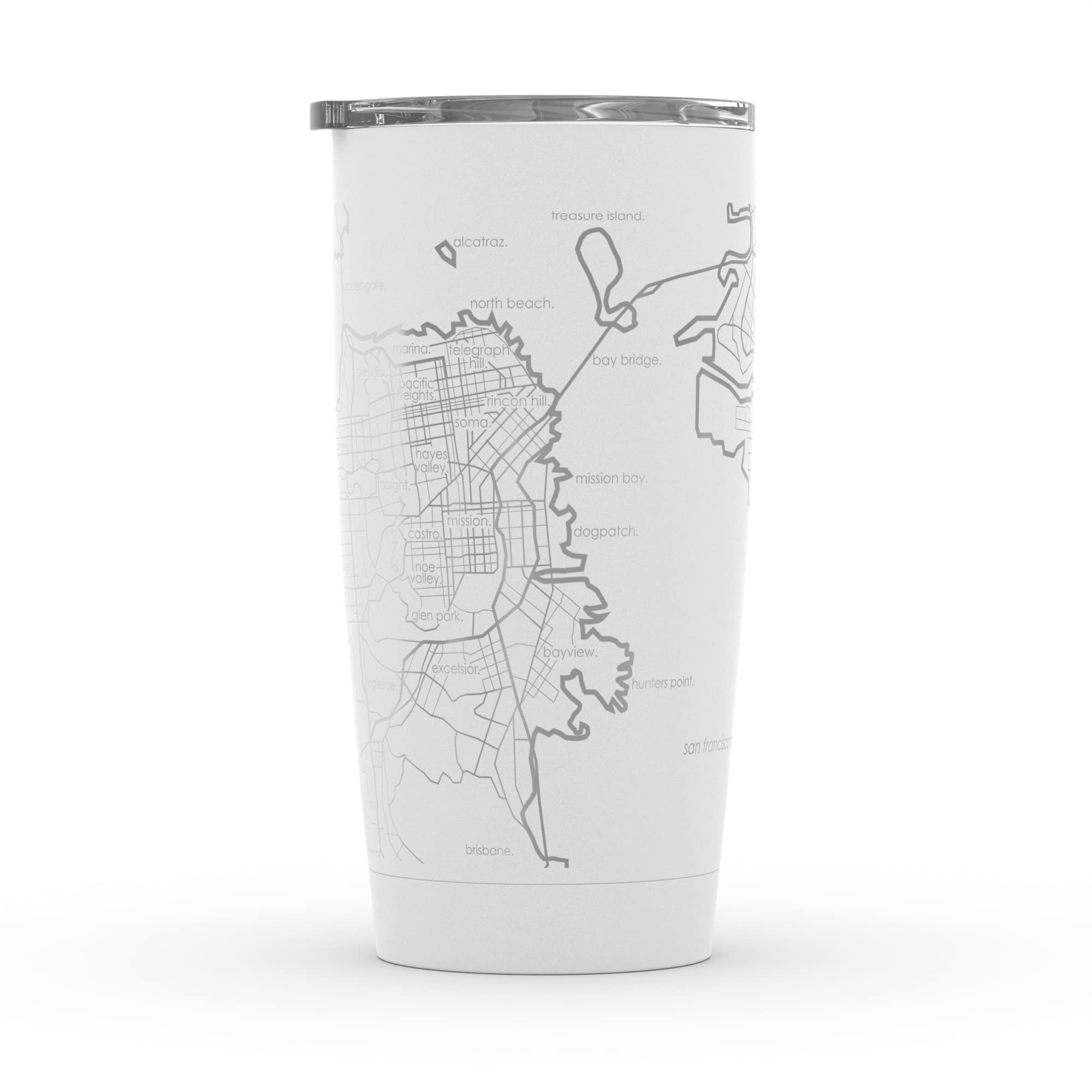 Personalized San Francisco California Map Stainless Steel Tumbler - 20oz Insulated Travel Mug with Etched City Design, White - Perfect for Coffee, Tea & Outdoor Adventures
