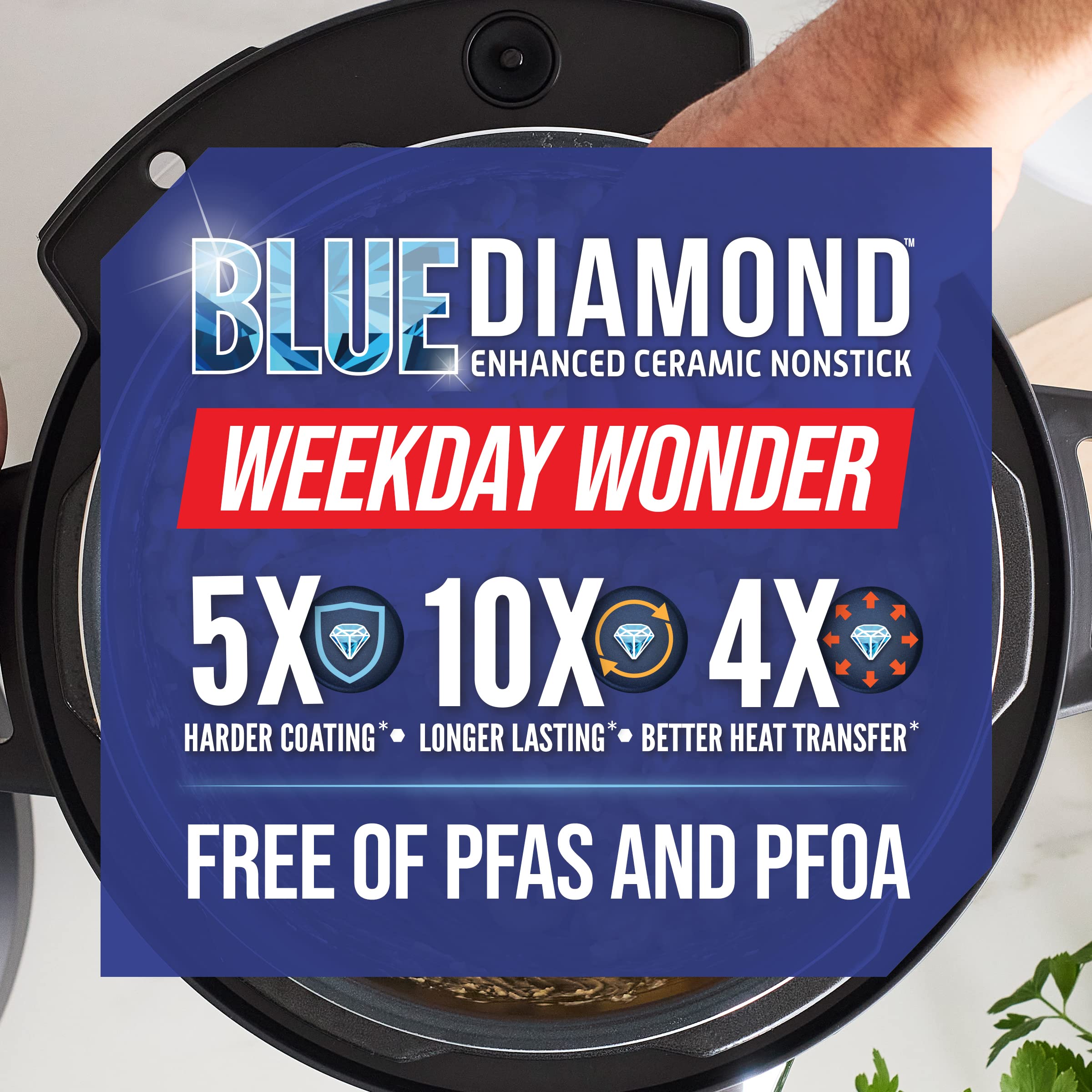 Blue Diamond Ceramic Nonstick 6QT Electric Pressure Cooker - 16-in-1 Multi-Cooker with Slow Cook, Rice Cook, Yogurt Make, Sauté & Steam Functions | Programmable, Dishwasher Safe & PFAS-Free | Perfect for Family Meals, Meal Prep & Healthy Cooking