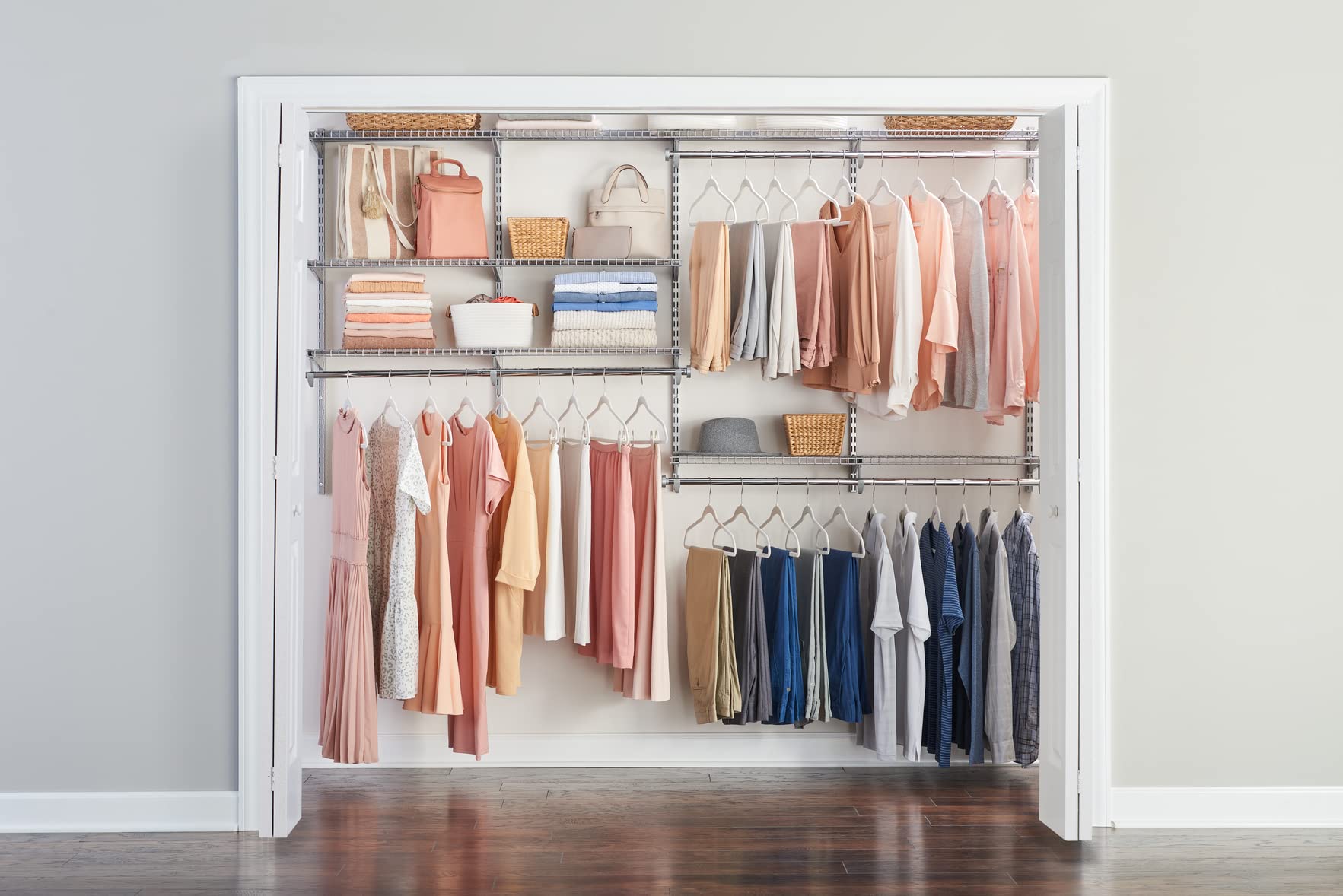 Rubbermaid Configurations Deluxe Custom Closet Organizer Kit - 4 to 8 Feet Adjustable Metal Wire Shelving System with Titanium Finish | Expandable Storage Solution for Home Closet, Pantry, Laundry Room & Mudroom Organization | Includes All Hardware for Easy Installation
