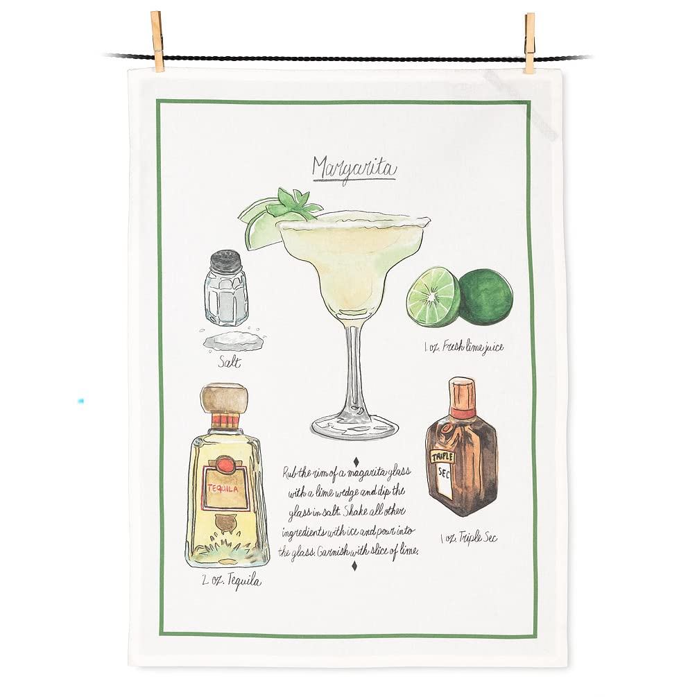 Premium Abbott Collection Home Margarita Recipe Tea Towel - Cotton Kitchen Towel for Cocktail Making, Bar Decor & Hostess Gifts