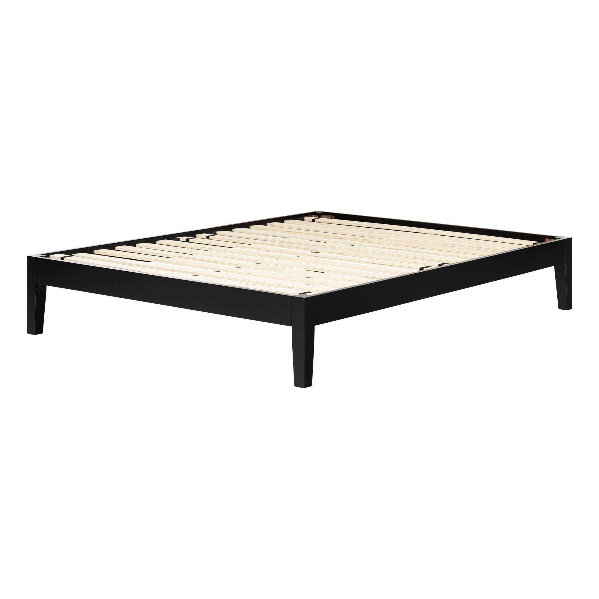 South Shore Vito Queen Size Platform Bed Frame in Pure Black - Modern Minimalist Bedroom Furniture for Small Spaces & Apartments