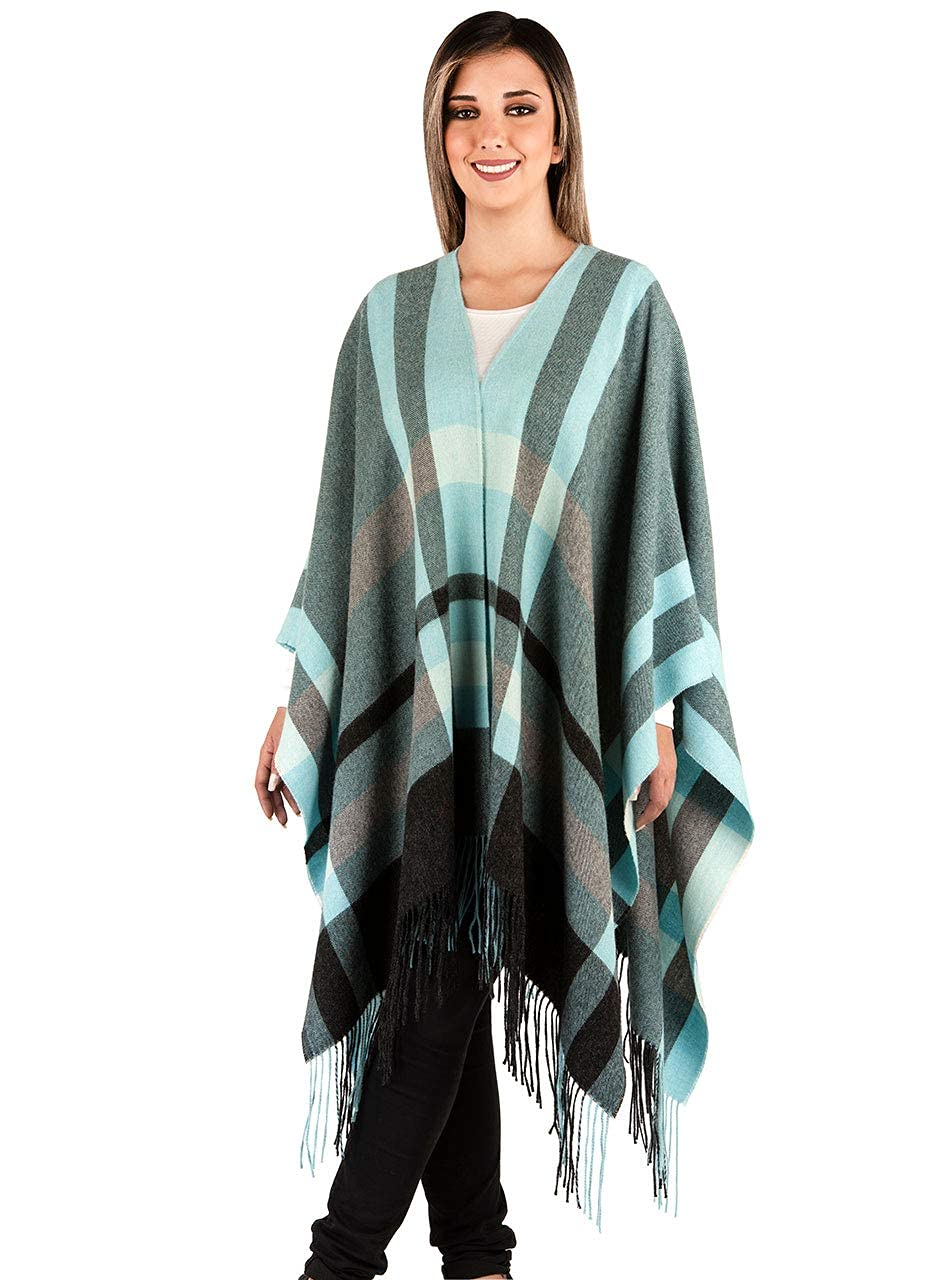 100% Baby Alpaca Wool Kimono Cardigan for Women - Soft Plaid Blanket Scarf Wrap for Fall & Winter - Cozy Loungewear, Travel & Office Wear