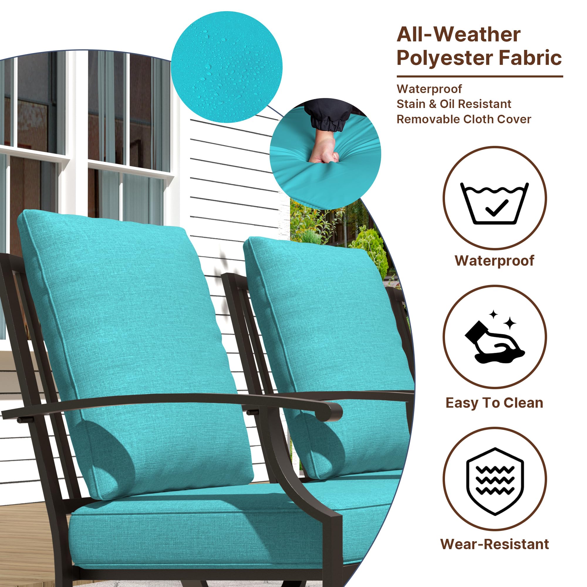 Gotland 7-Piece Outdoor Dining Set for 6 - Modern Rectangular Patio Table with Umbrella Hole & Metal Chairs - Blue Garden Furniture for Backyard, Lawn, Poolside & BBQ Gatherings