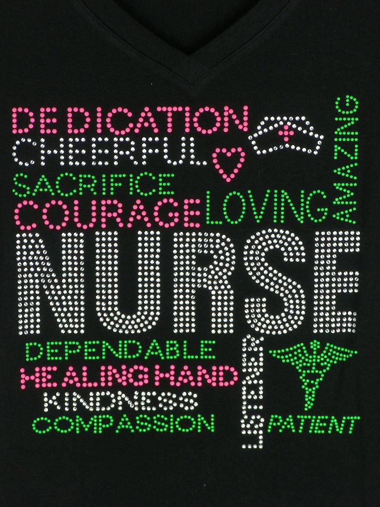 Stylish Women's Nurse Rhinestone Bling T-Shirt - Black | Perfect for Nursing Students, Medical Professionals & Healthcare Appreciation Gifts
