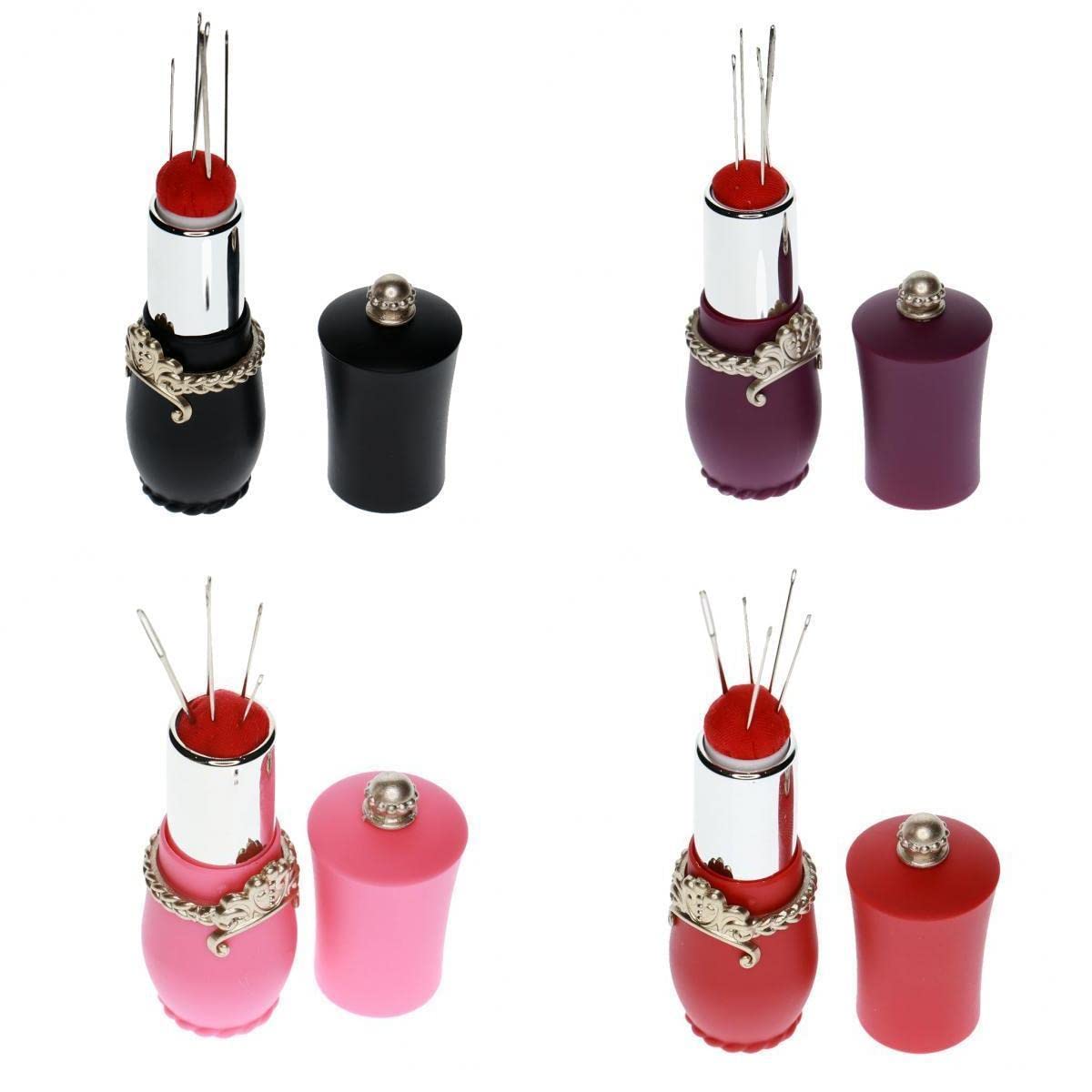 4PCS Lipstick-Shaped Pin Cushion Holders with 20PCS Needles - Perfect for Sewing, Quilting, and Crafting Projects