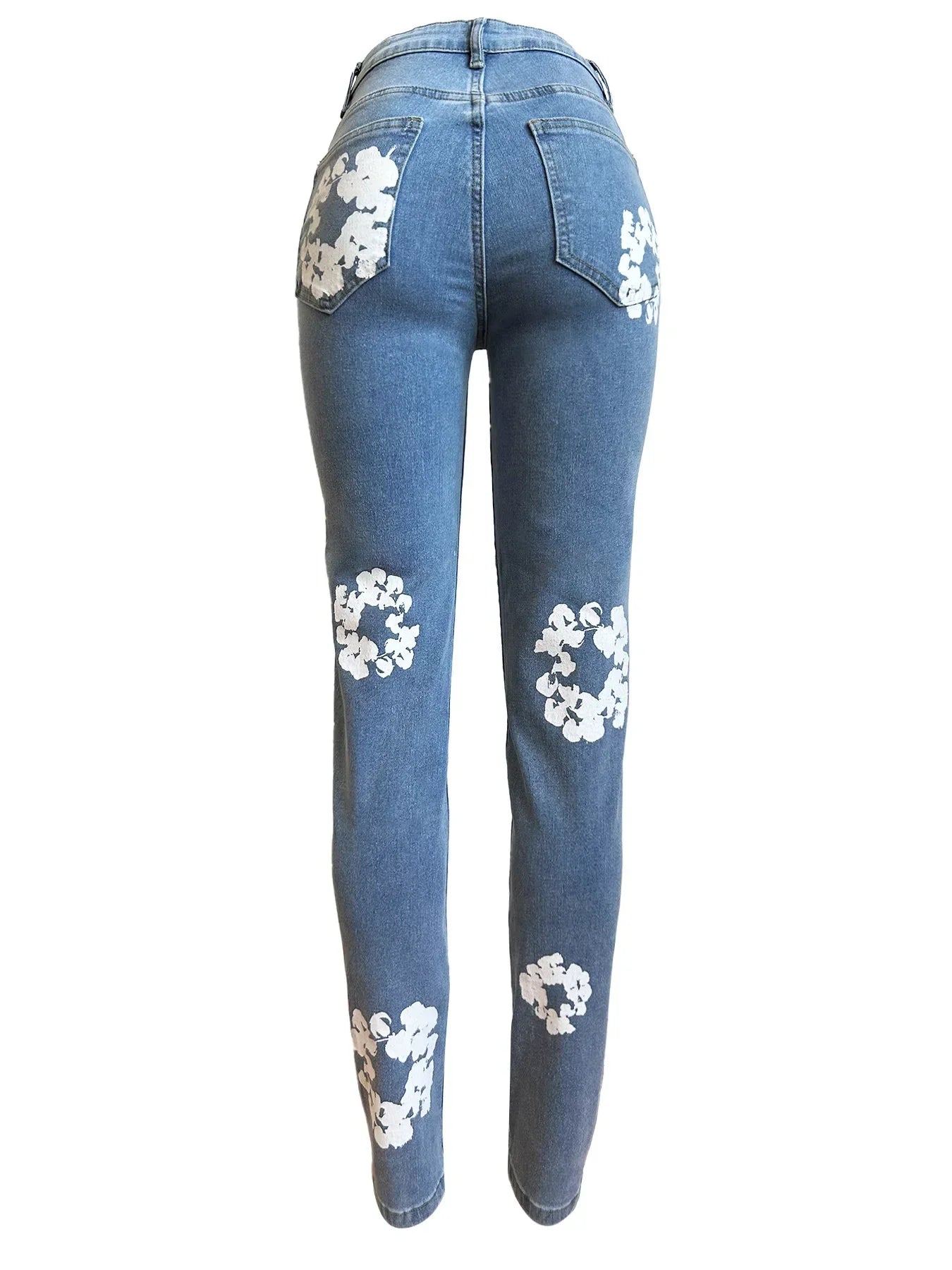 Floral Printed Women's High Waist Stretch Denim Jeans with Zipper Fly | Trendy Spring Fashion Pants for Casual Wear & Street Style