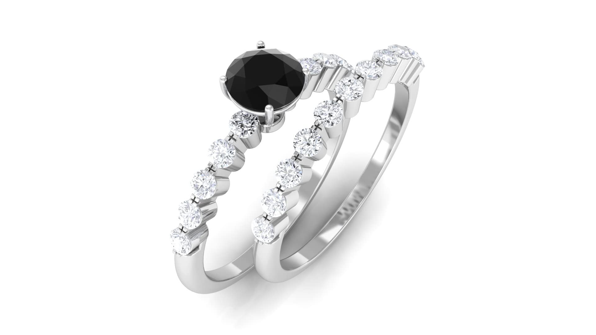 1.50 CT Created Black Diamond & Moissanite Bridal Ring Set - 14K Solid Gold Wedding Band for Women - Elegant Simple Black Diamond Engagement Ring - Perfect for Proposals, Anniversaries & Special Occasions