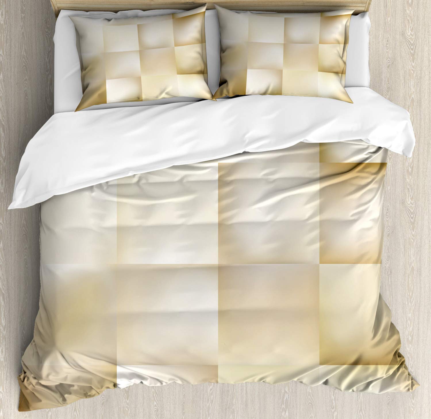Ambesonne Ivory Duvet Cover Set - Abstract Geometric Fractal Pattern Modern Bedding | 2 Duvet Covers + 4 Pillowcases | 2-Pack California King Size | Cream Beige | Perfect for Contemporary Bedrooms & Guest Rooms