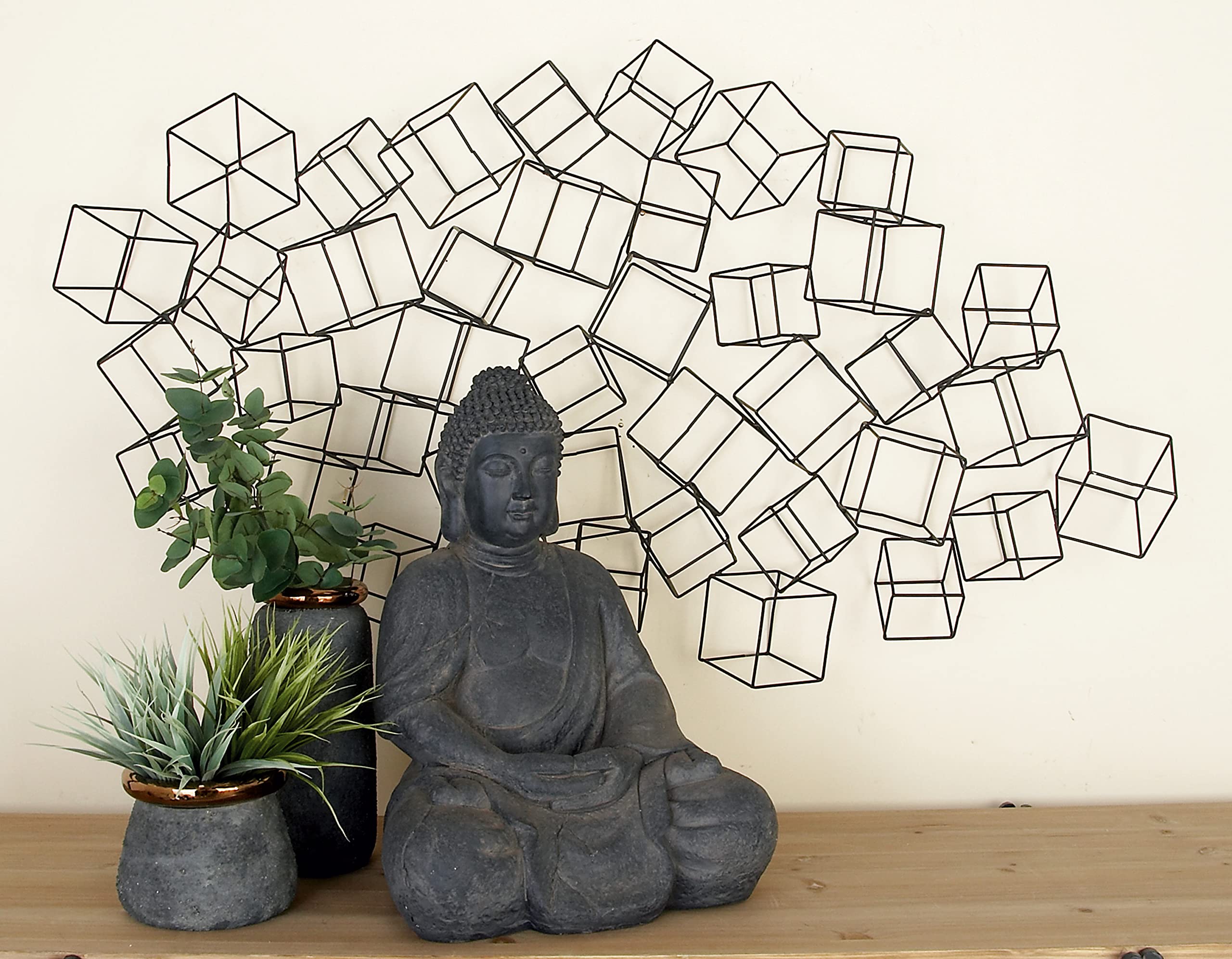 Deco 79 Modern Black Metal Geometric Wall Art Sculpture - 3D Square Home Decor 48