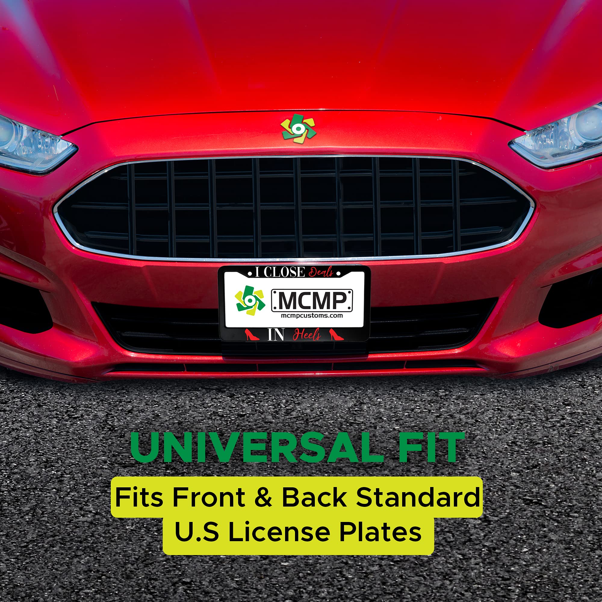 MCMP I Close Deals in Heels Aluminum License Plate Frame - Perfect for Realtors, Lawyers & Attorneys - Durable Car Accessory for Professional Women