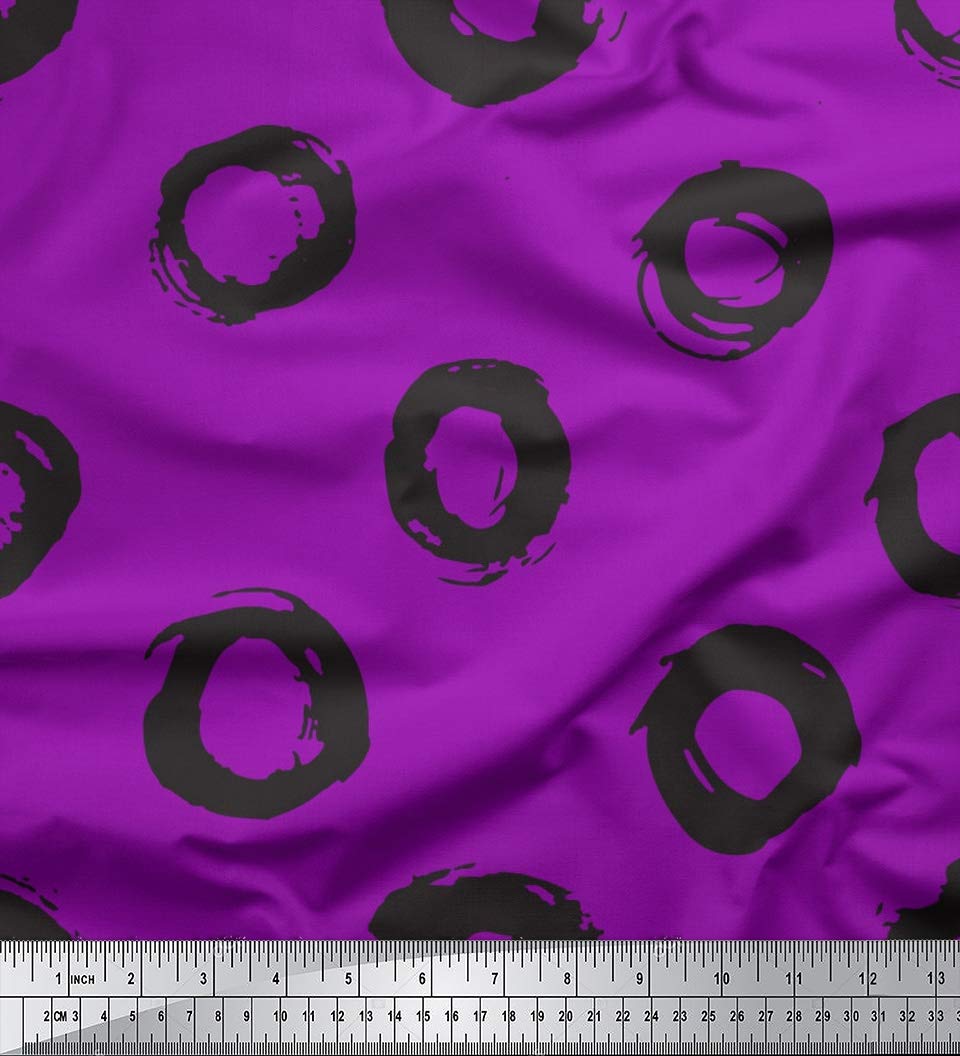 Soimoi Moss Georgette Purple Fabric by The Yard - 42 Inch Wide Geometric Printed Fabric with Line & Circle Patterns for Fashion, Home Decor & DIY Projects | Trendy Artistic Textile for Dresses, Curtains & Crafting