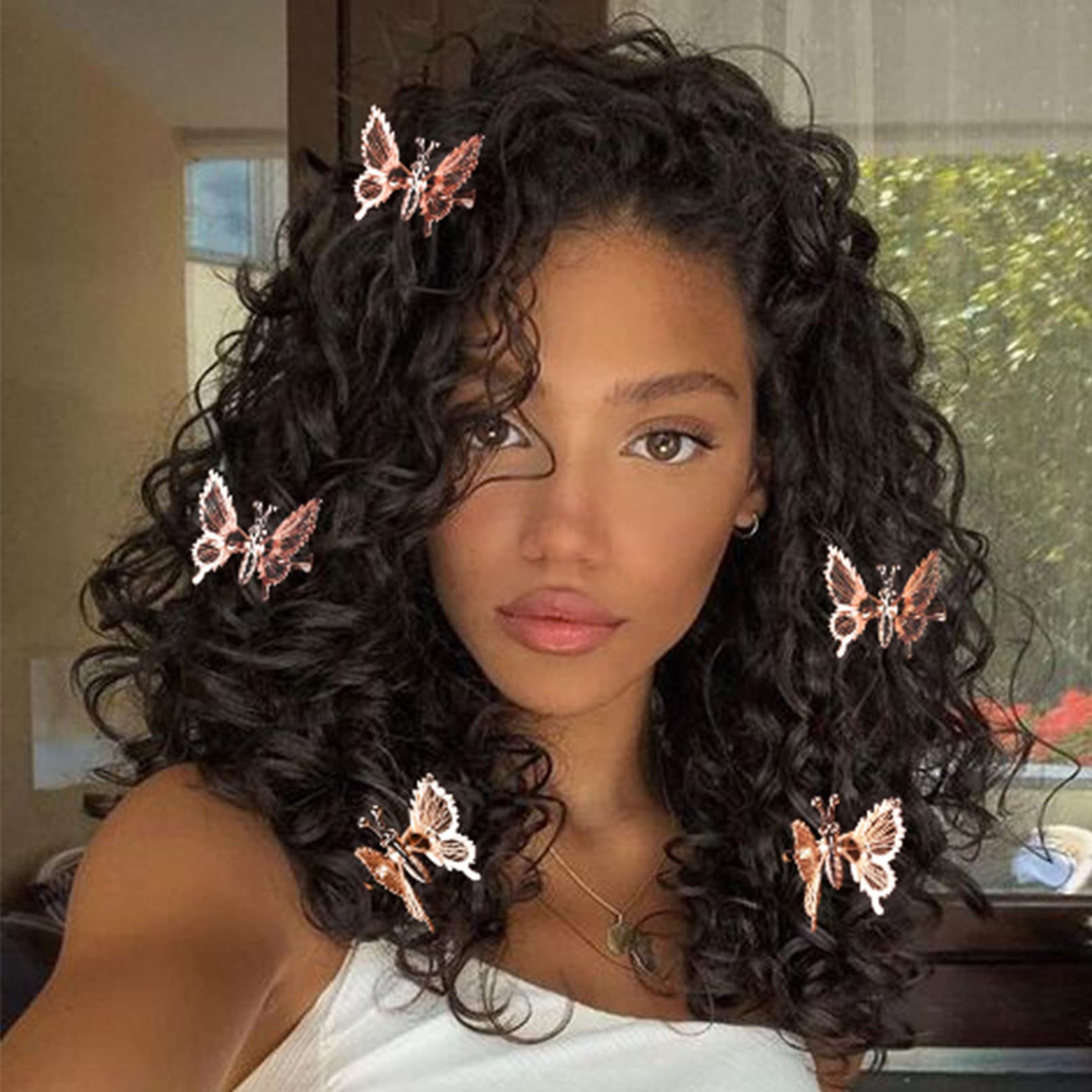 DEEKA 12 PCS 3D Metal Gold Butterfly Hair Clips with Moving Wings - Vintage 90s Hair Barrettes for Women and Girls (Rose Gold) - Perfect for Parties, Weddings, and Everyday Styling