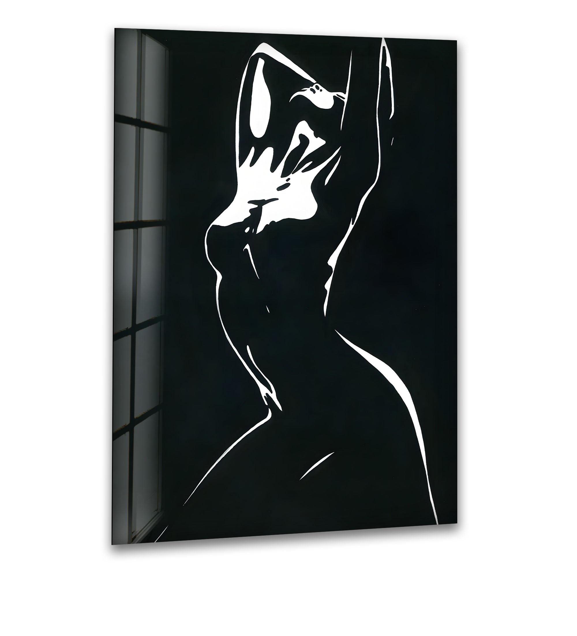Abstract Black and White Woman Silhouette Glass Wall Art - Elegant Home Decor for Living Room, Bedroom & Office - Modern Framed Artwork for Stylish Interior Design