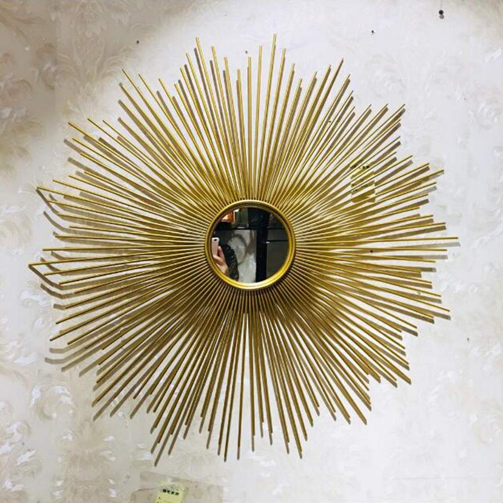 Vintage Sunburst Wall Mirror - 27.5 Inch Round Decorative Mirror in Brushed Gold, Mid Century Modern Style for Living Room, Bedroom & Entryway Decor