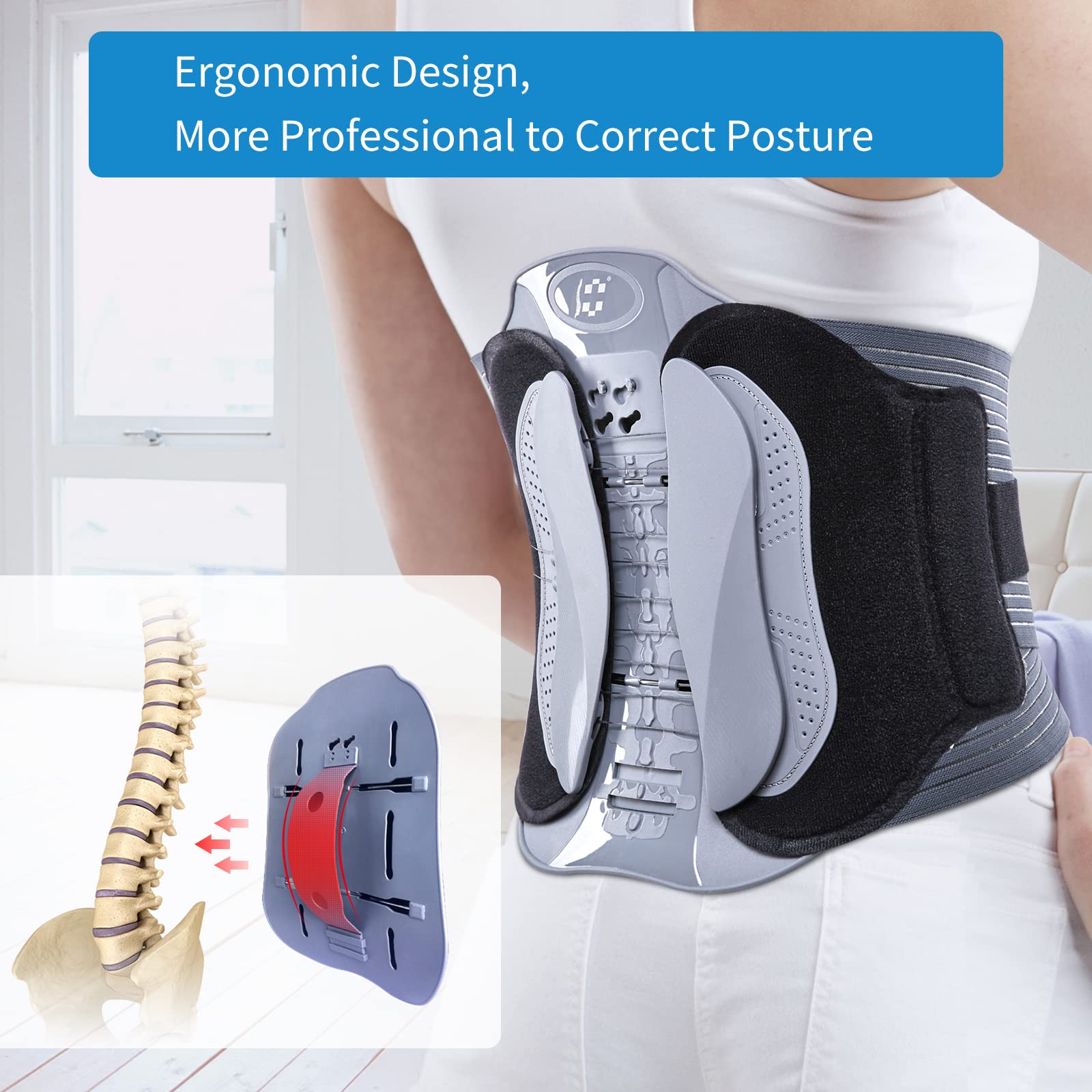 Breathable Adjustable Back Brace for Lower Back Pain Relief - Lumbar Support Belt for Herniated Disc, Sciatica & Scoliosis - Comfortable Lumbar Pad & Support Straps (XL) - Ideal for Office Work, Sports & Post-Surgery Recovery