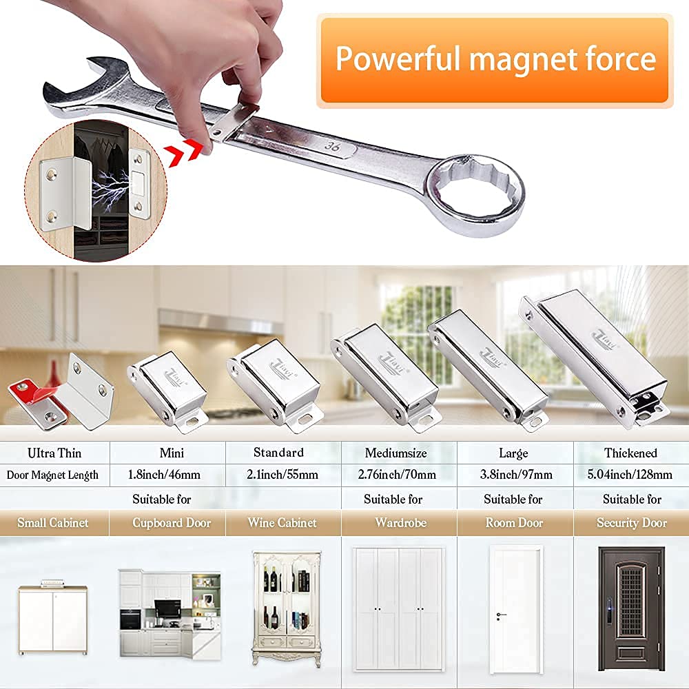 Jiayi 2 Pack L-Shaped Cabinet Magnetic Catch + 8 Pack Ultra Thin Magnet Cabinet Door Catch - Strong Adhesive Drawer Magnets & Magnetic Closures for Kitchen, Closet, Bathroom & Furniture (Perfect for Sliding Doors, Cabinets & Drawers)