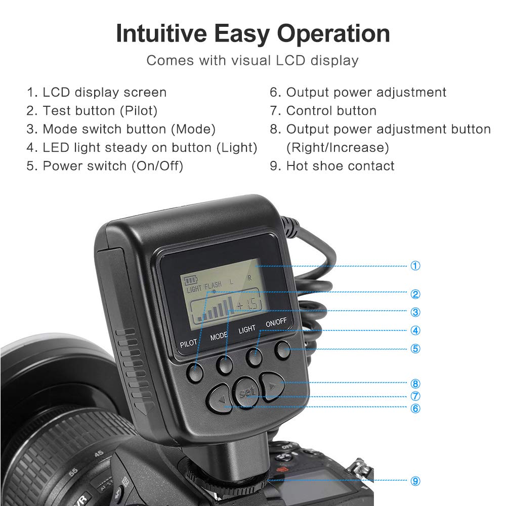 HUIOP HD-130 Macro LED Ring Flash Light with LCD Display | 3000-15000K Color Temperature | GN15 Power Control | Includes 3 Flash Diffusers & 8 Adapter Rings | Perfect for DSLR Camera Macro Photography, Product Shooting & Close-Up Portraits