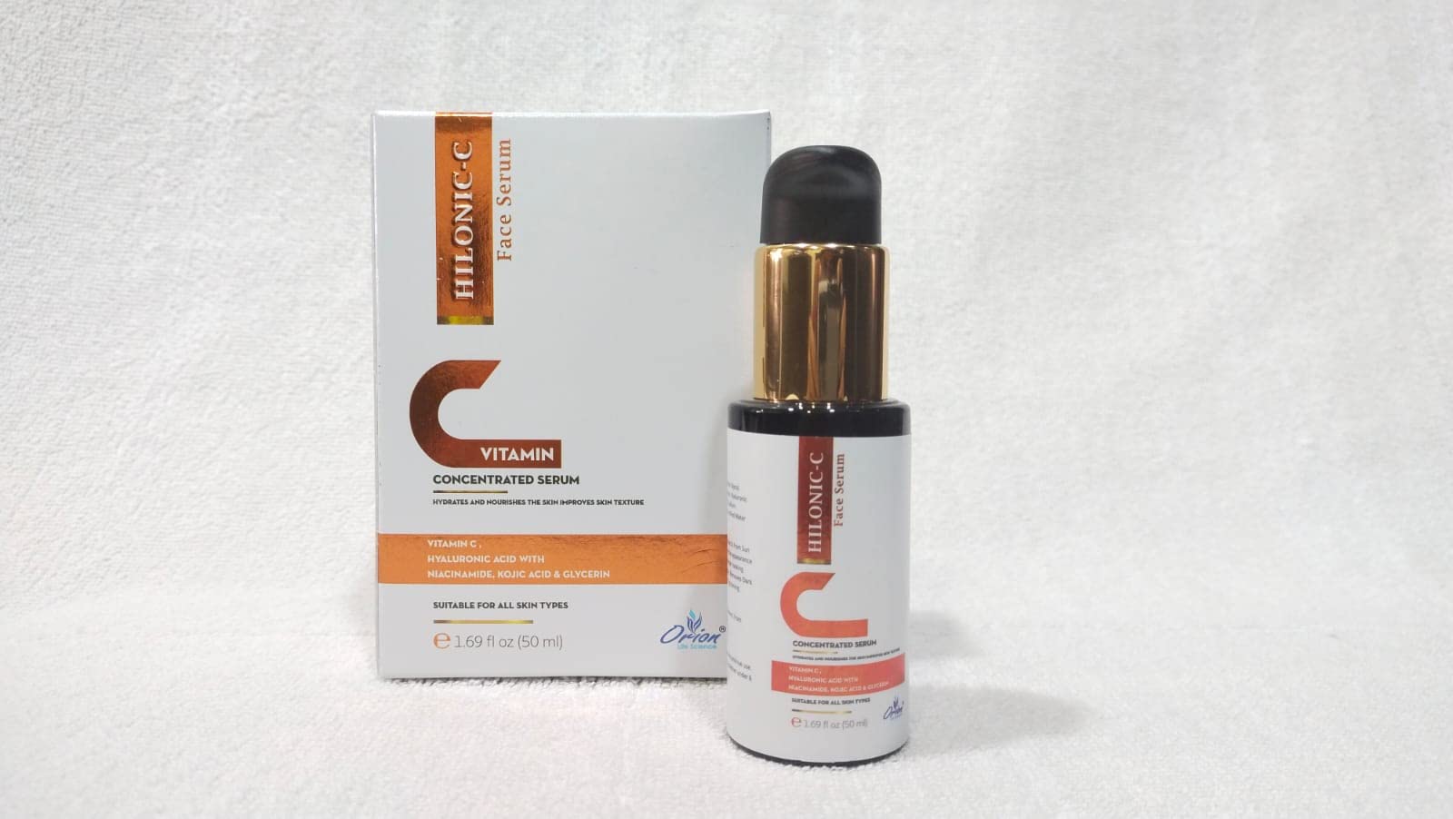 ORION HILONIC-C Vitamin C 20% Face Serum with Kojic Acid 1% & Ferulic Acid 0.5% | Brightening, Hydrating & Anti-Aging Treatment | Boosts Collagen, Skin Regeneration | Plumps & Reduces Wrinkles | 50ml | Perfect for Daily Skincare Routine & Nighttime Repair