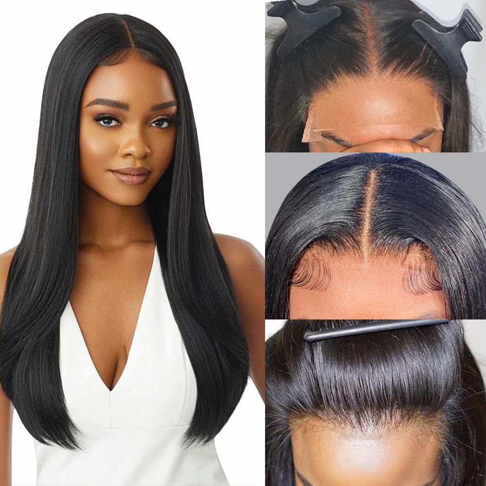 4x4 Lace Front Wigs Human Hair - Pre Plucked 150% Density Straight Glueless Lace Frontal Wigs for Black Women - Brazilian Virgin HD Lace Closure with Baby Hair (24 Inch) - Perfect for Daily Wear, Parties, and Special Occasions