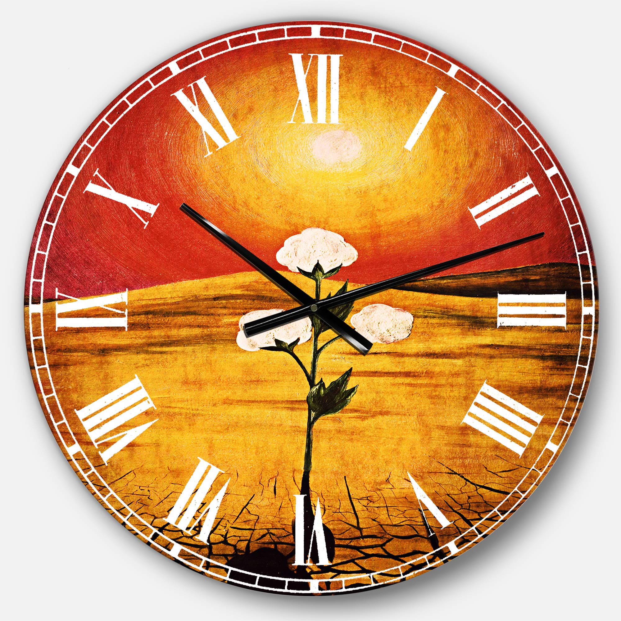 Designart Bright Sun in Flower Wall Art Decor - Traditional Round Metal Wall Clock for Home, Living Room, Bedroom & Office | Perfect for Boho Decor, Farmhouse Style & Wall Accent