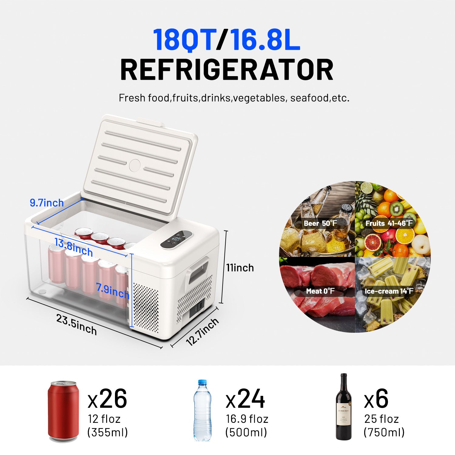 Alpicool S15 12V Portable Car Refrigerator - 15 Quart Compact Freezer for Road Trips, Camping & Tailgating - White Mini Fridge for Cars, Trucks & RVs