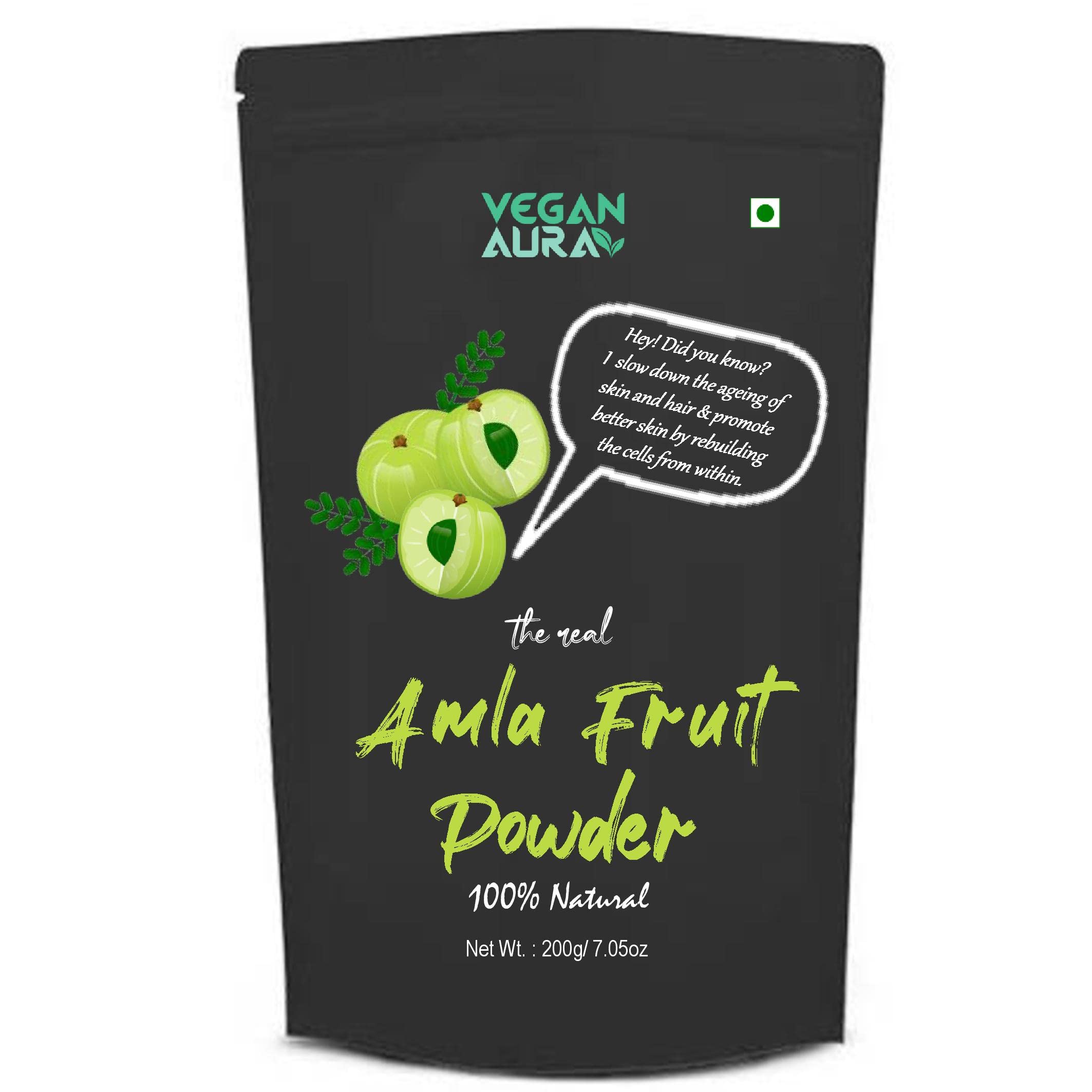 Organic Vegan Aura Amla Indian Gooseberry Powder for Hair Growth & Skin Care - 200g | Natural Ayurvedic Supplement for Healthy Hair, Glowing Skin & Anti-Aging | Perfect for Smoothies, Face Masks & Hair Treatments
