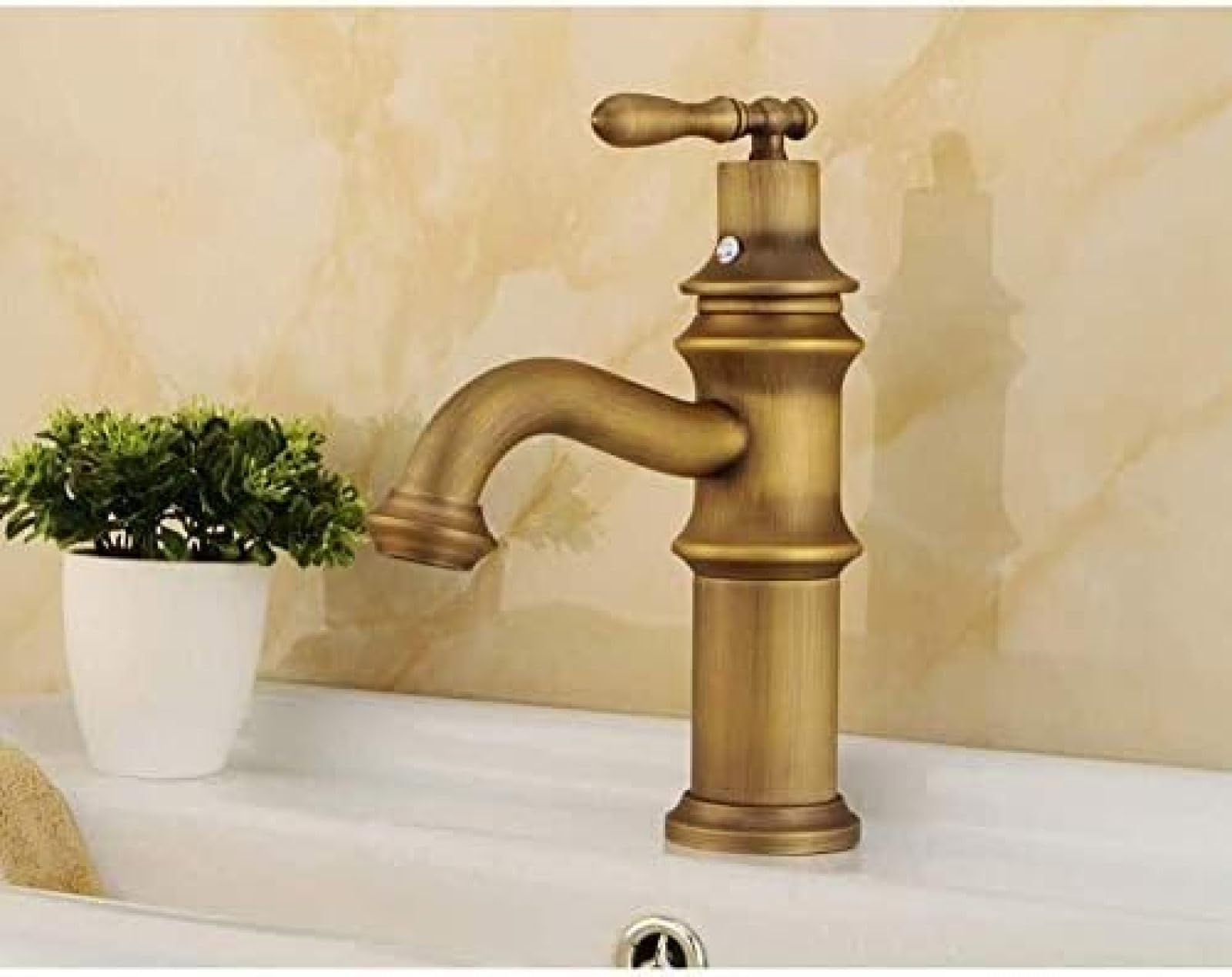 CRJUS Antique Brass Single Hole Kitchen Faucet - Deck Mount Mixer Tap with Hot & Cold Water for Sink & Basin | Perfect for Vintage Style Bathrooms & Farmhouse Kitchens