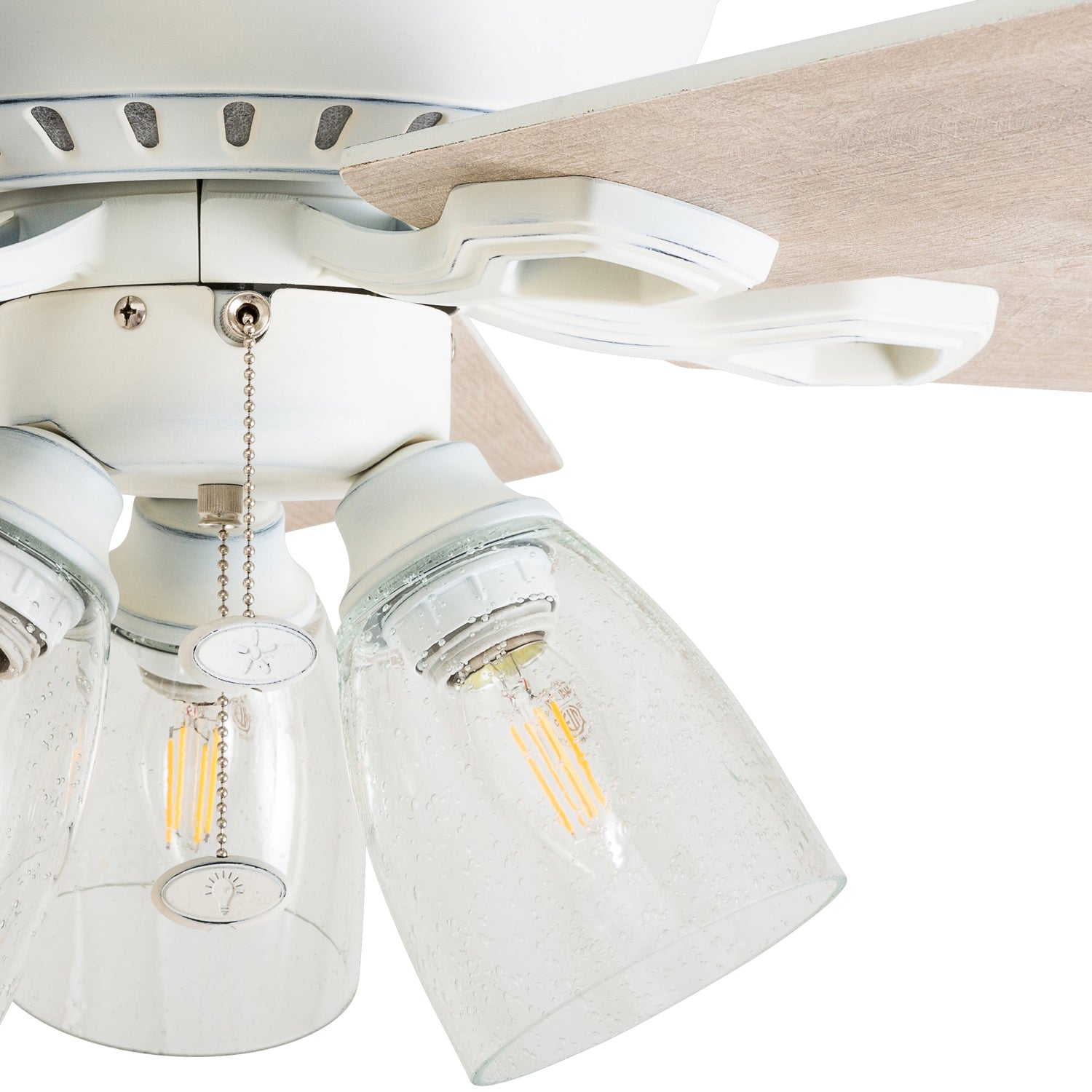 52 Inch Glenmont Distressed White Ceiling Fan with Pull Chain - Perfect for Living Room, Bedroom, and Outdoor Patio Cooling