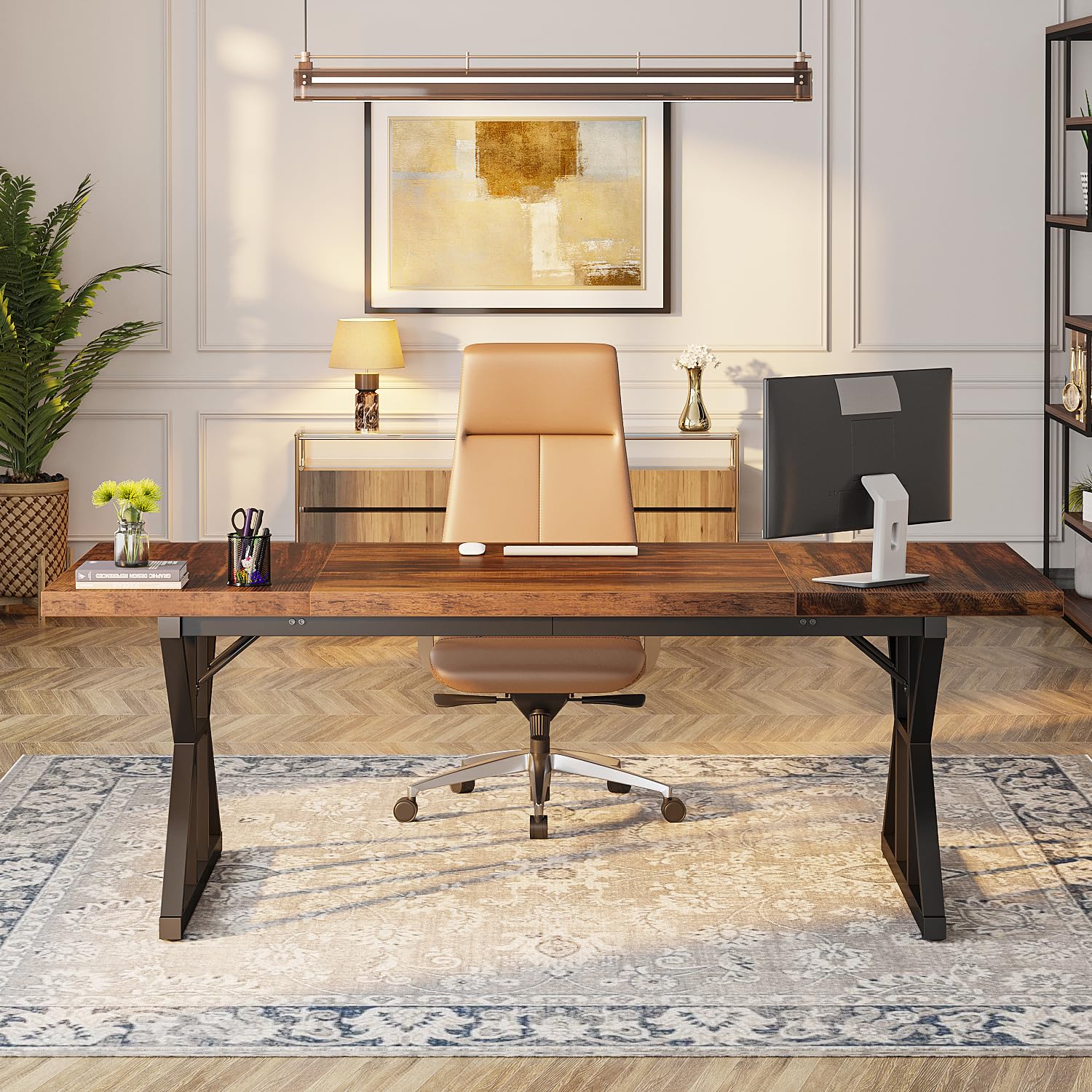 Tribesigns 70.8-Inch Executive Office Desk - Large Computer Workstation with Modern Simple Design, Sturdy Laptop Study Writing Table for Home Office - Perfect for Remote Work & Business (Brown/Black, 70.8 Inch)