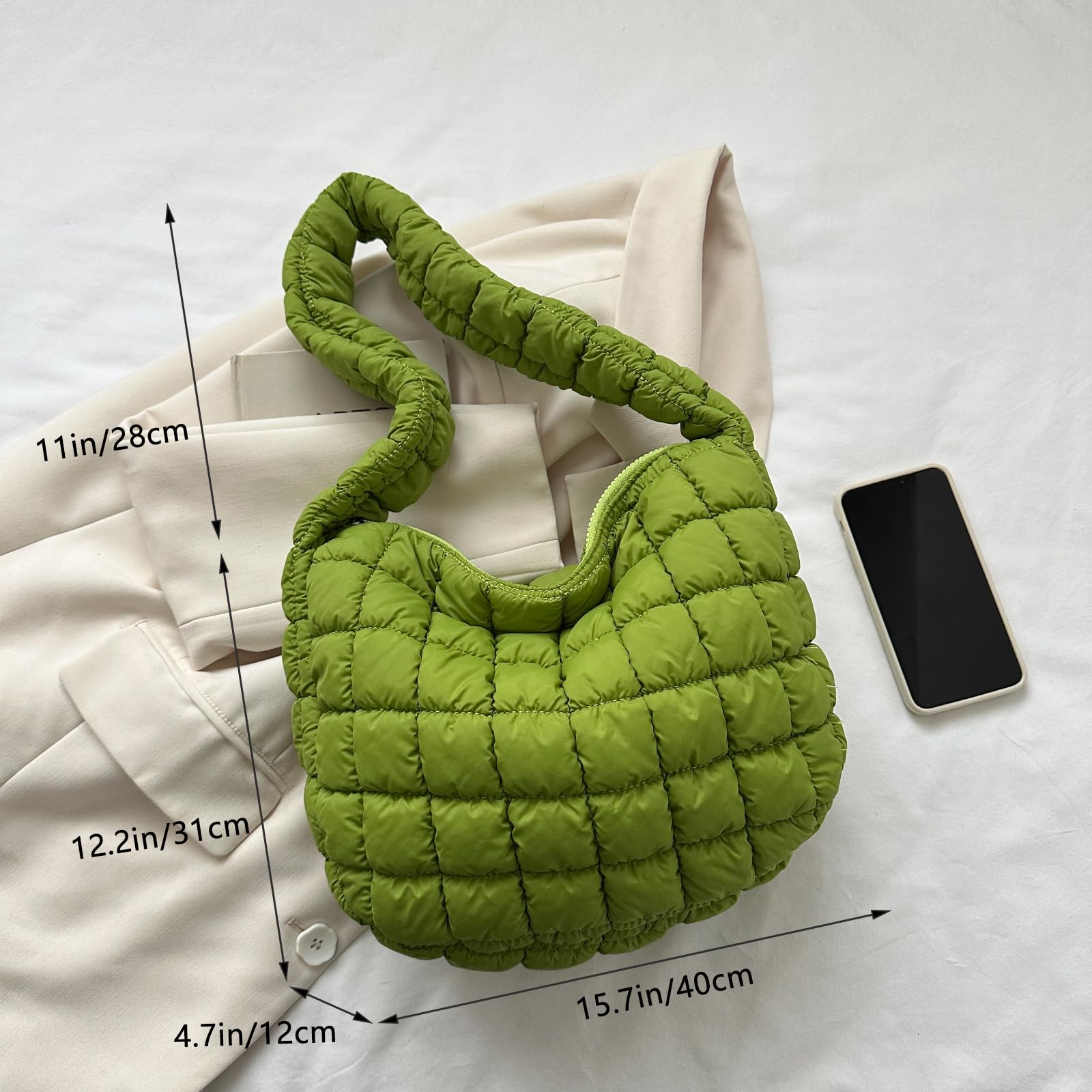 Quilted Puffer Tote Bag for Women - Lightweight Padded Shoulder Bag with Zip, Stylish Hobo Handbag for Work, Travel & Shopping